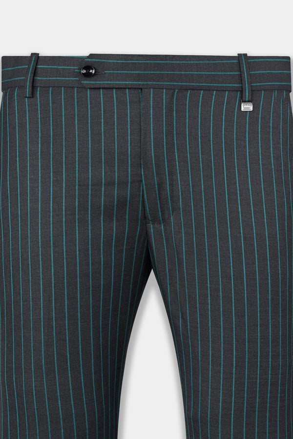 Gravel Gray and Lagoon Blue Striped Wool Rich Pant