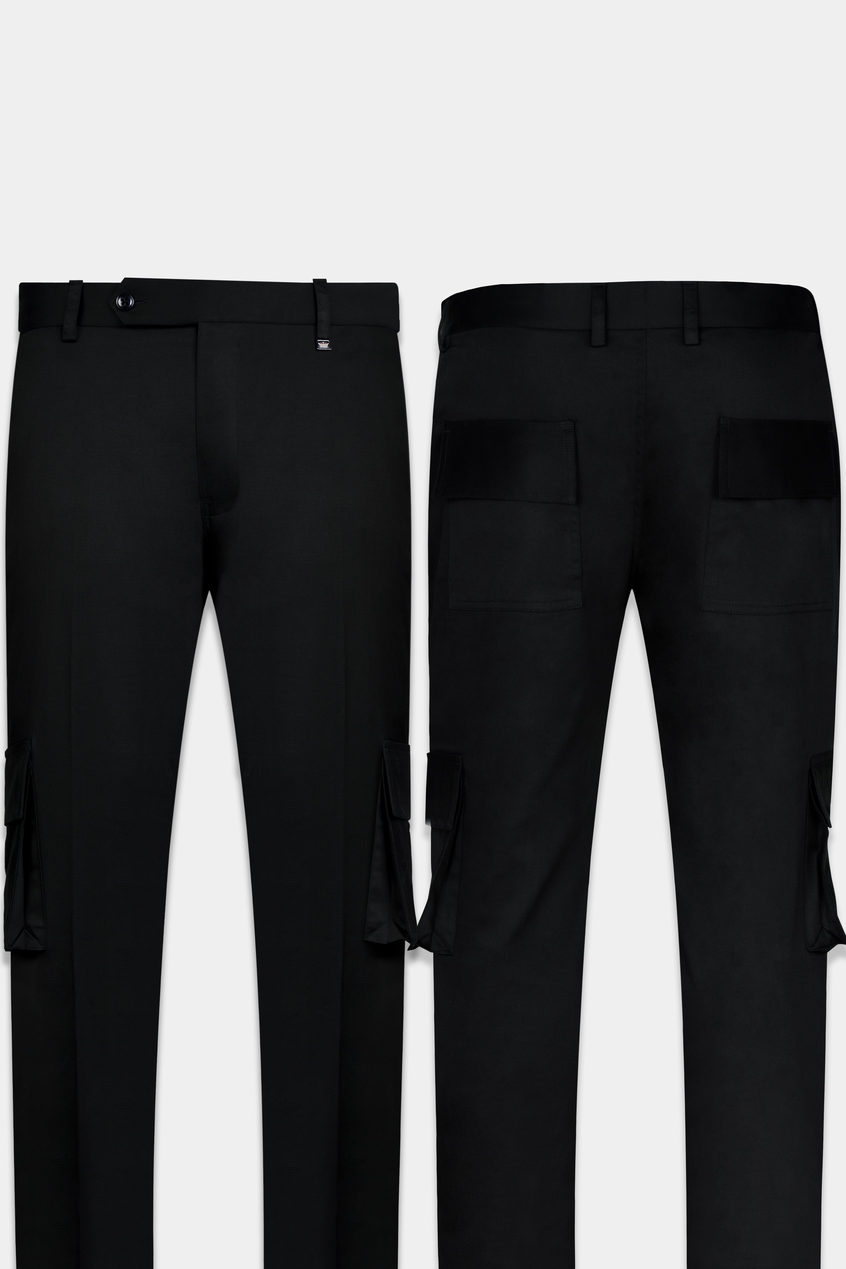 Jade Black Premium Cotton Cargo Designer Pant with Embroidered Pockets