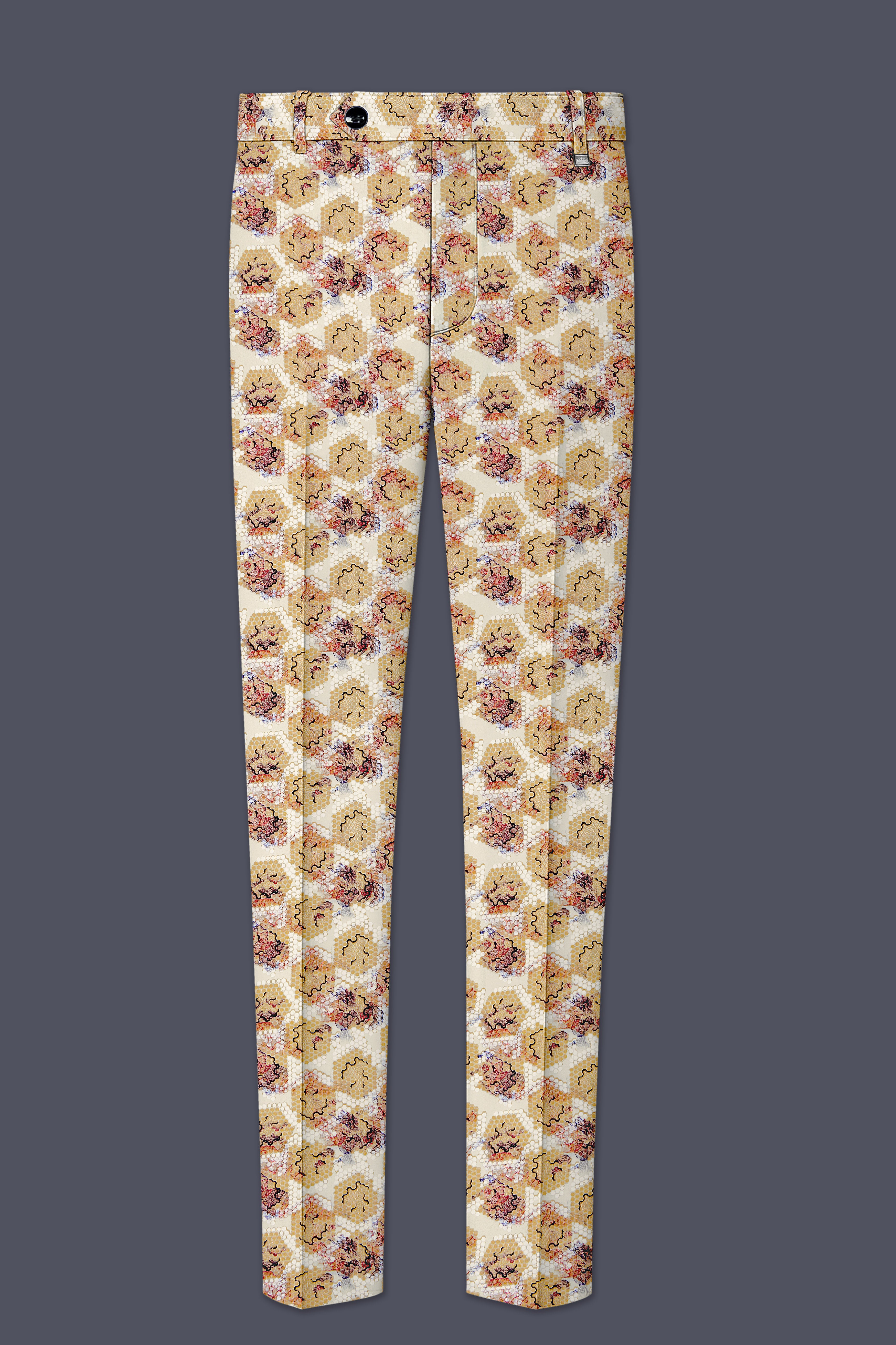 Cream Honeycomb Printed Premium Stretchable Waistband Pant