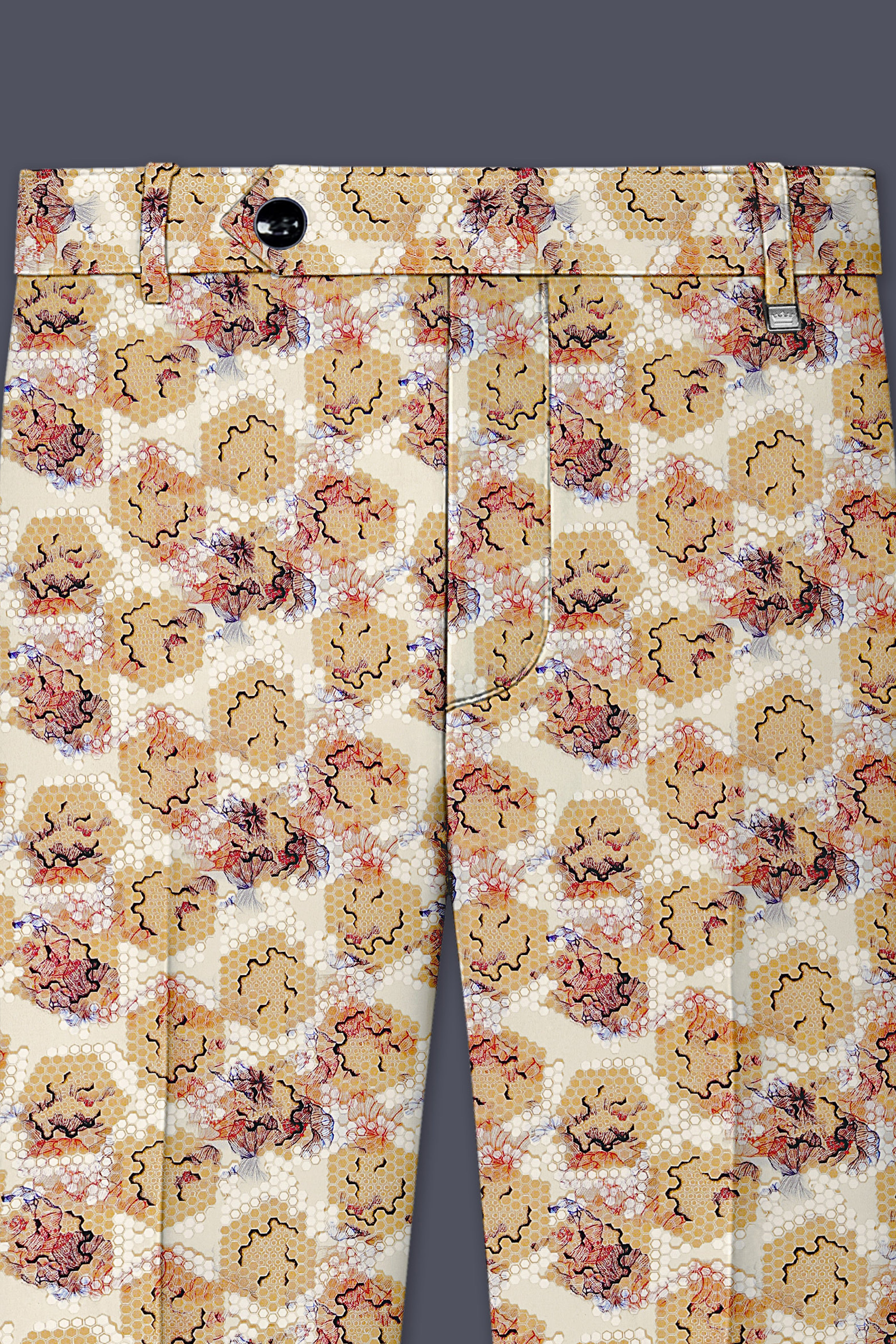 Cream Honeycomb Printed Premium Stretchable Waistband Pant