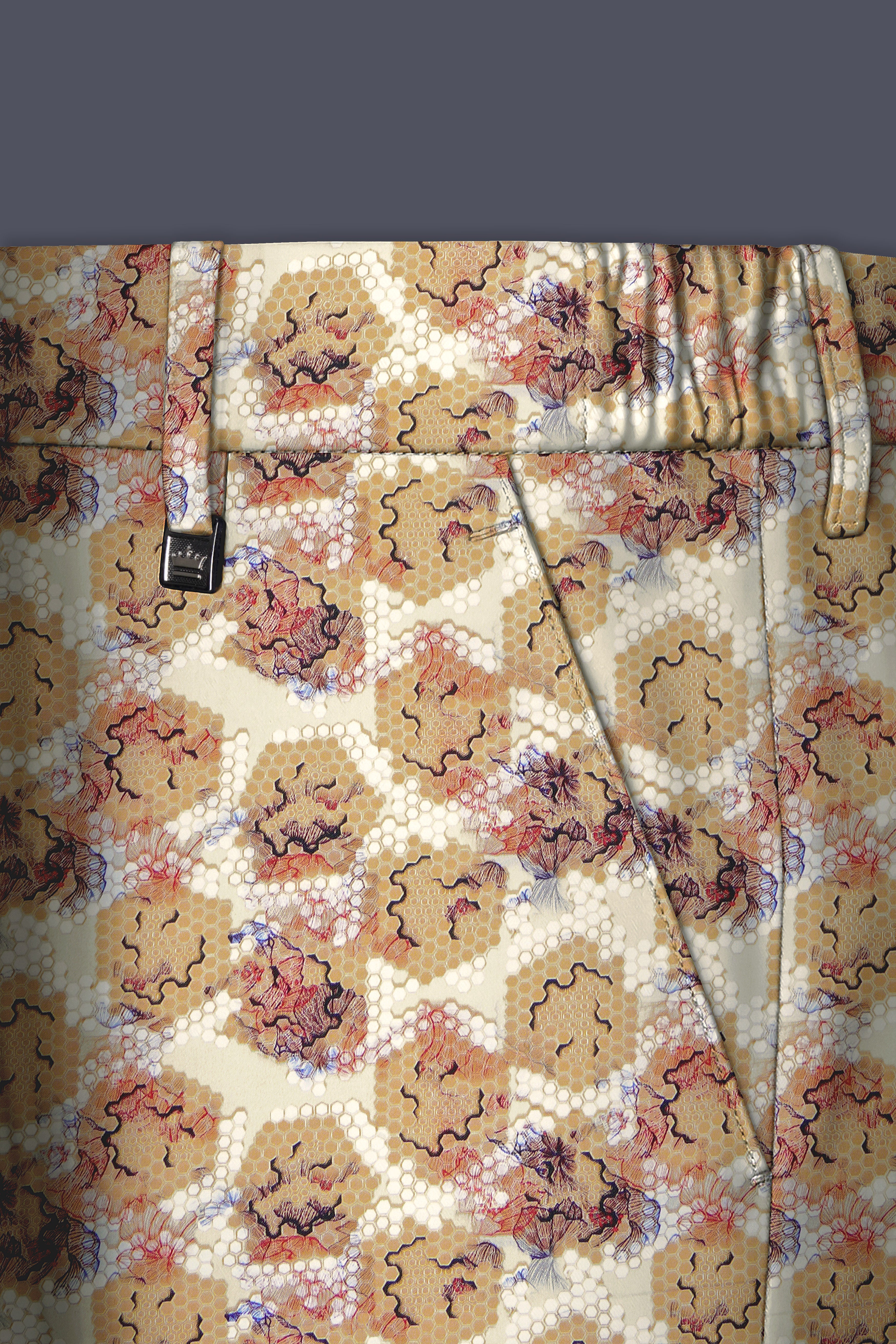Cream Honeycomb Printed Premium Stretchable Waistband Pant