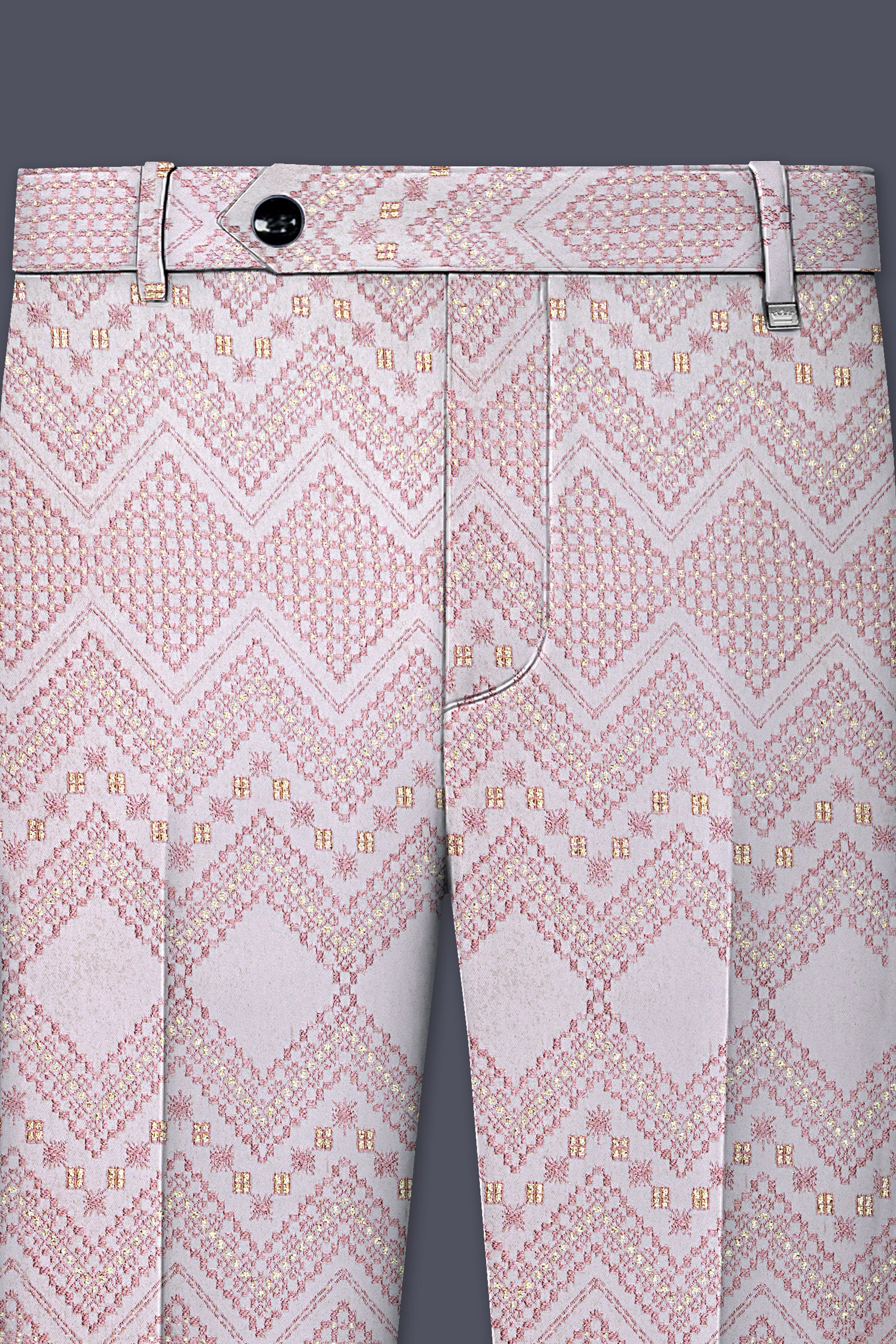 Florissa-Blossom Pink Chevron Sequin And Silk Thread Embroidered Stretchable Waistband Pant