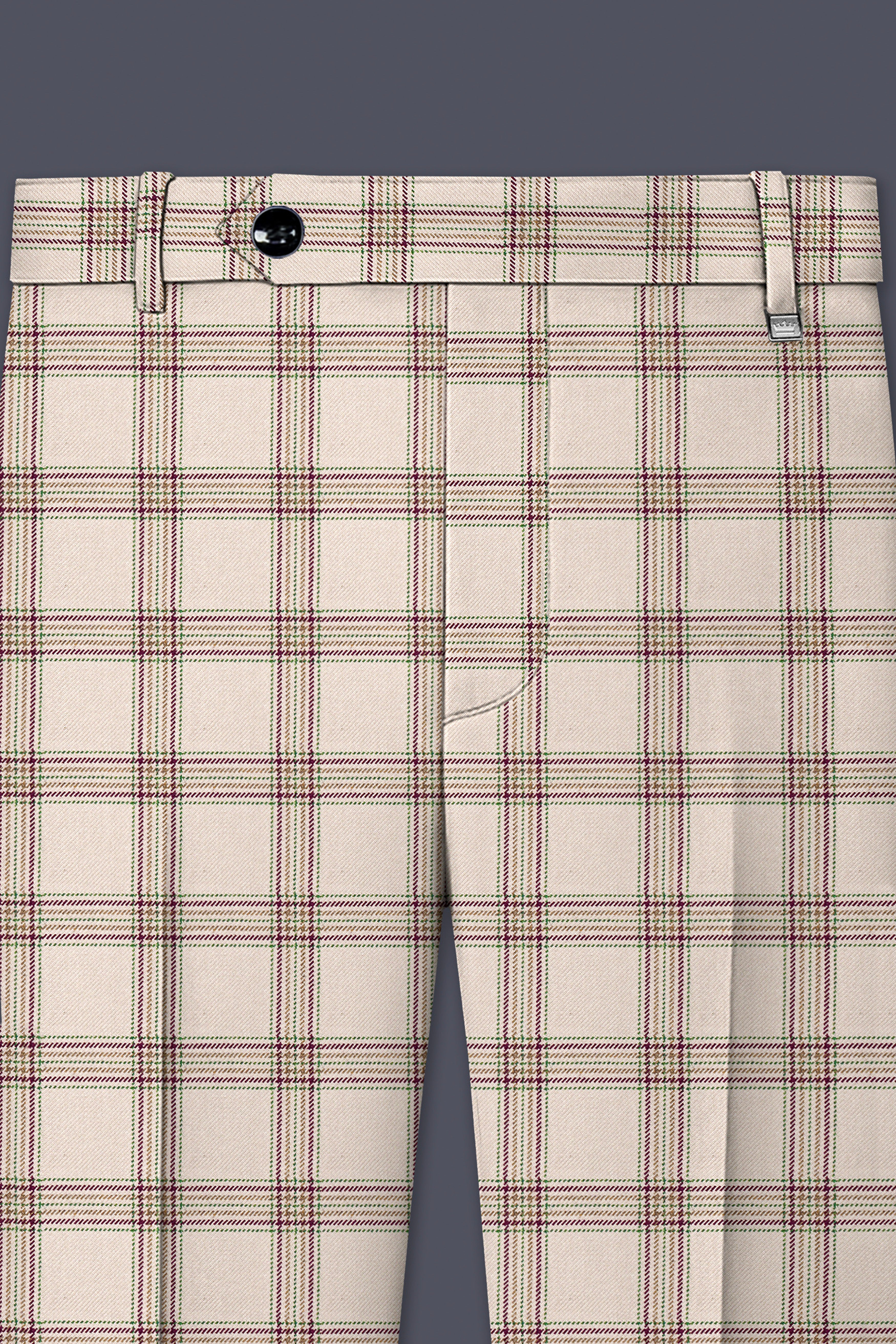 Swirl Cream with Maroon and Green windowpane Tweed Pant