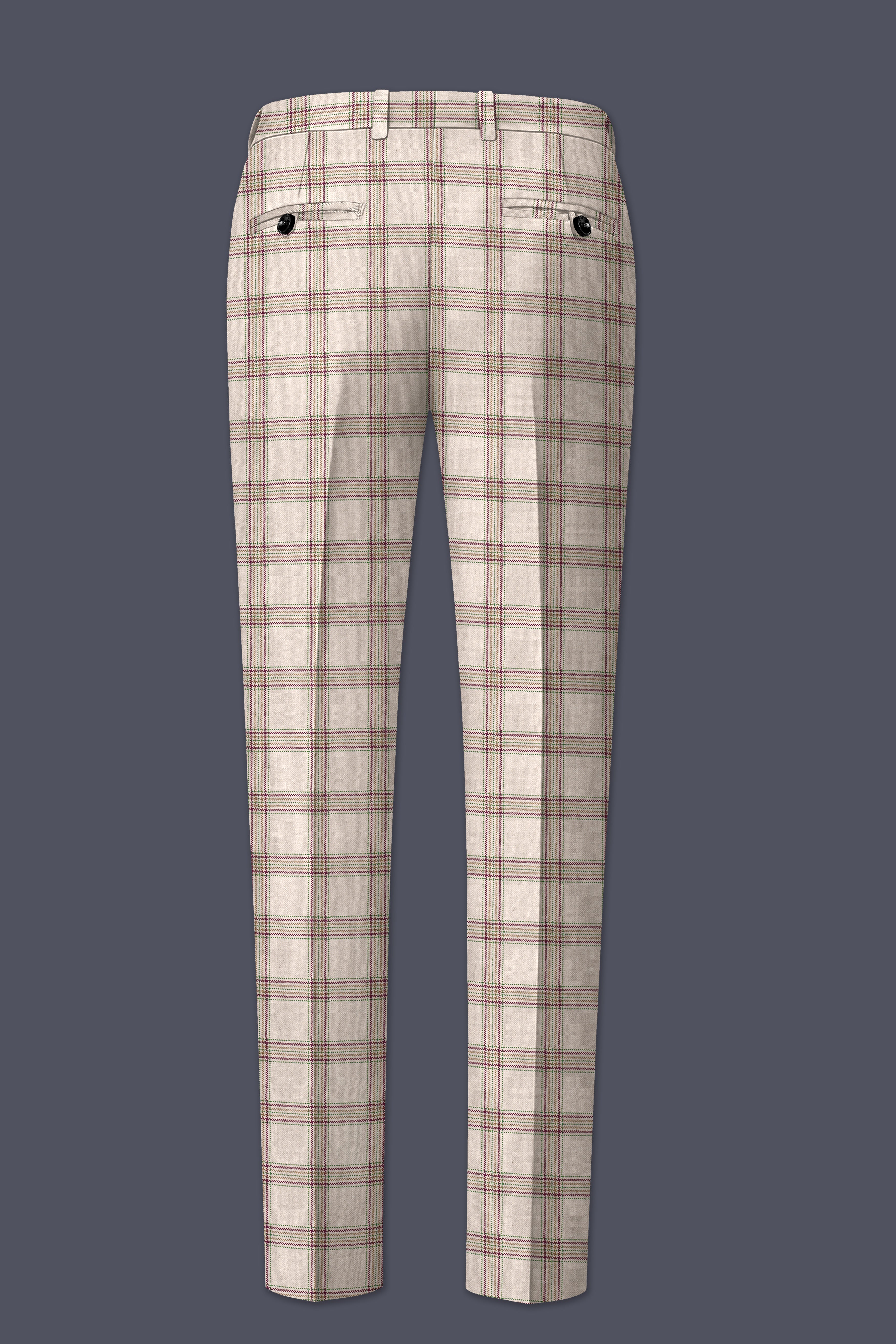 Swirl Cream with Maroon and Green windowpane Tweed Pant