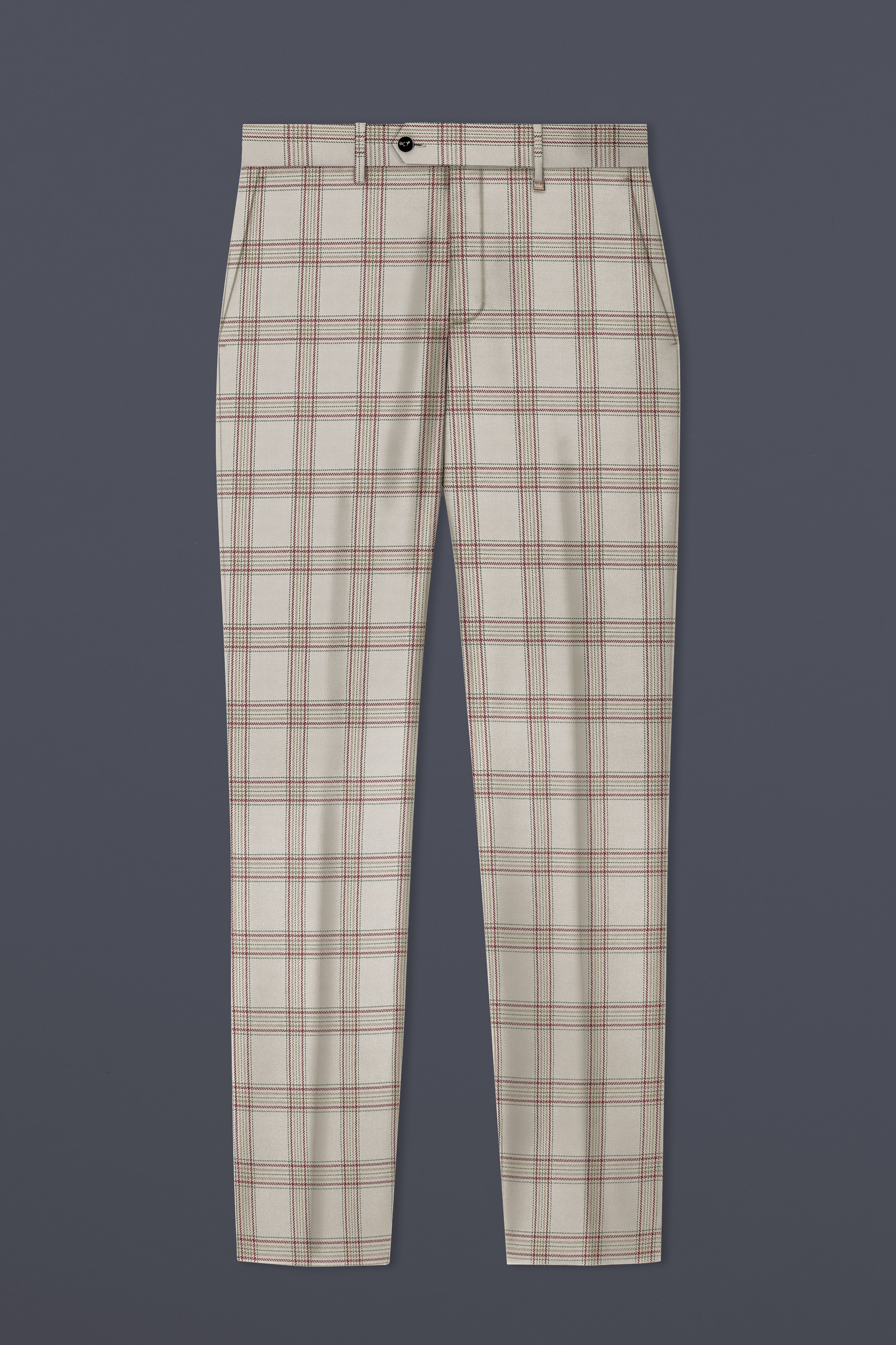 Swirl Cream with Maroon and Green windowpane Tweed Pant