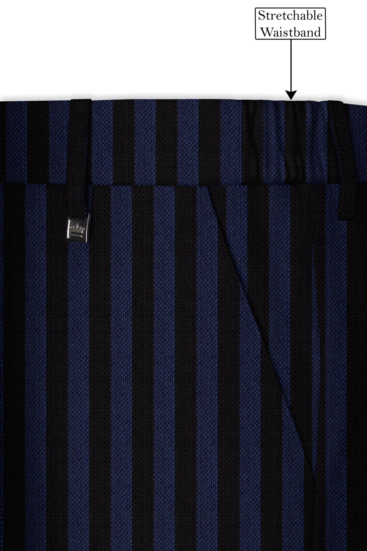 Mirage Blue and Black Striped Wool Blend Pant