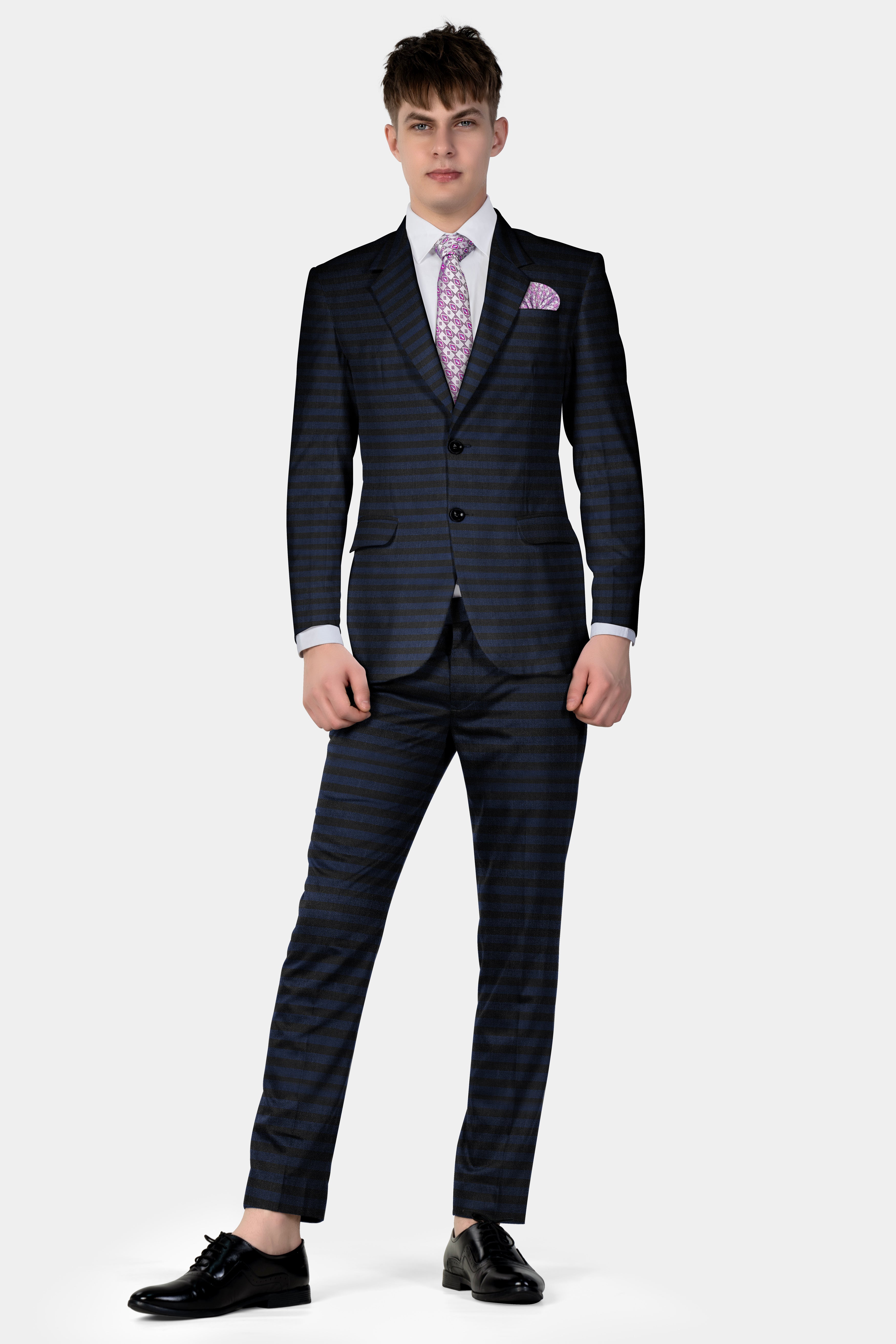 Mirage Blue and Black Striped Wool Blend Pant