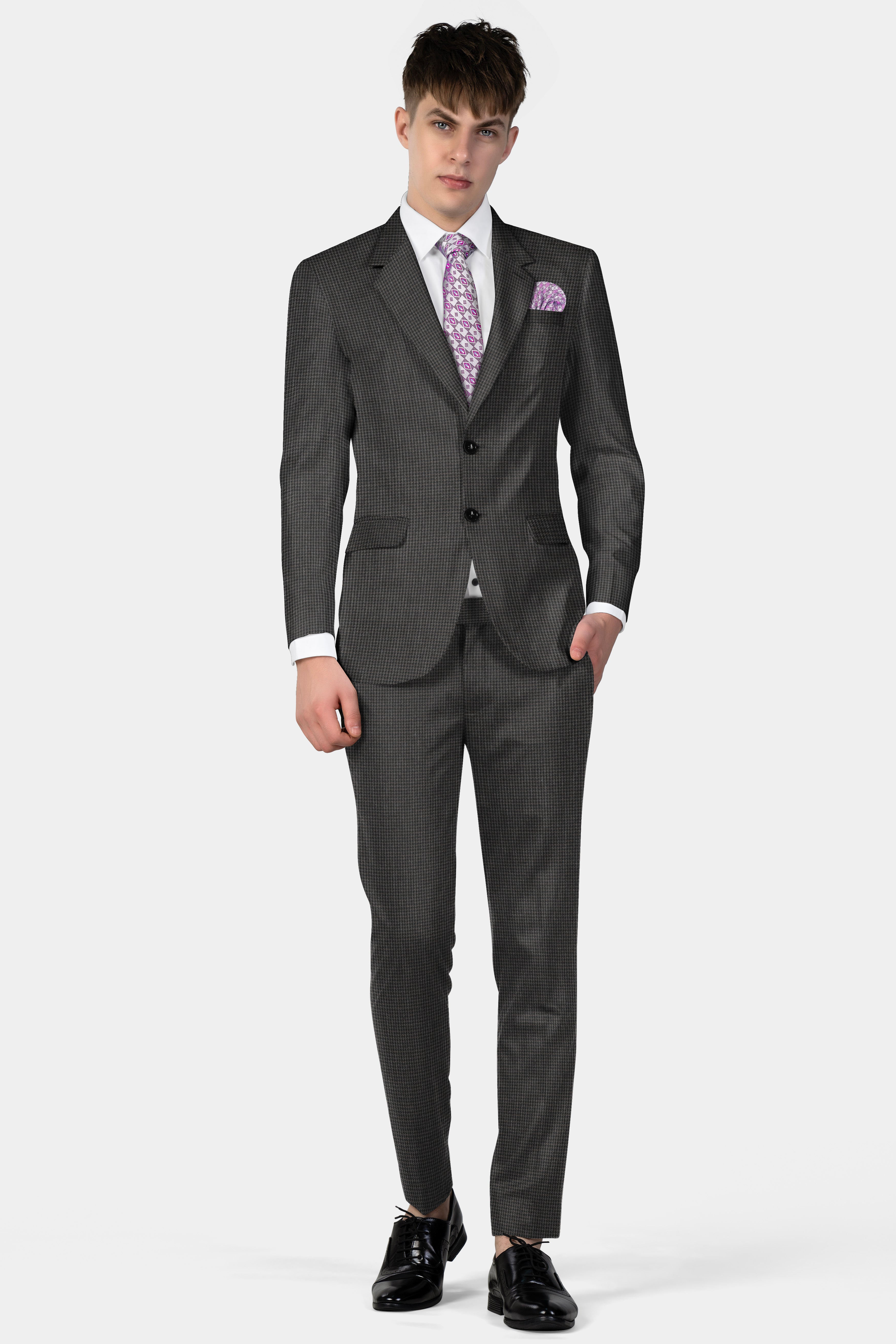 Iridium Brown Micro Checkered Wool Blend Pant