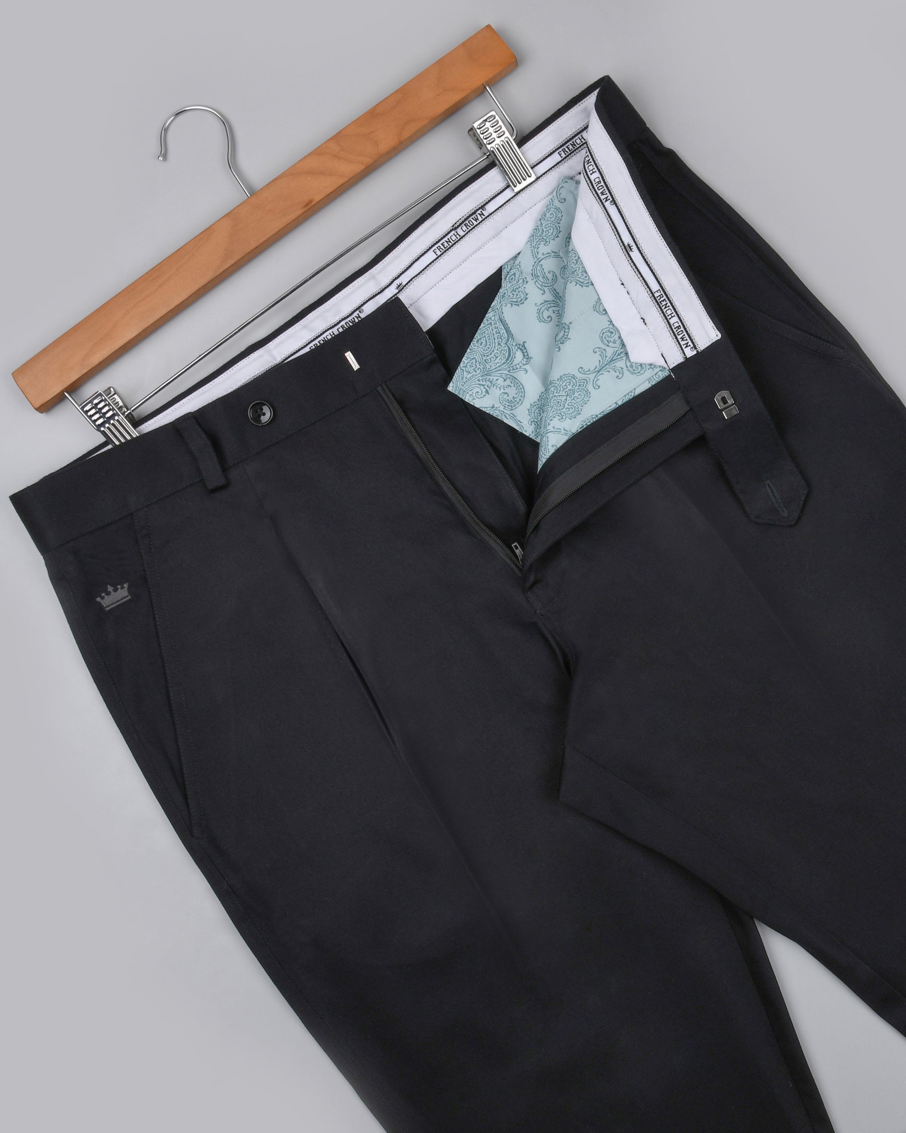 Jet Black Stretchable Subtle Sheen Formal Pant