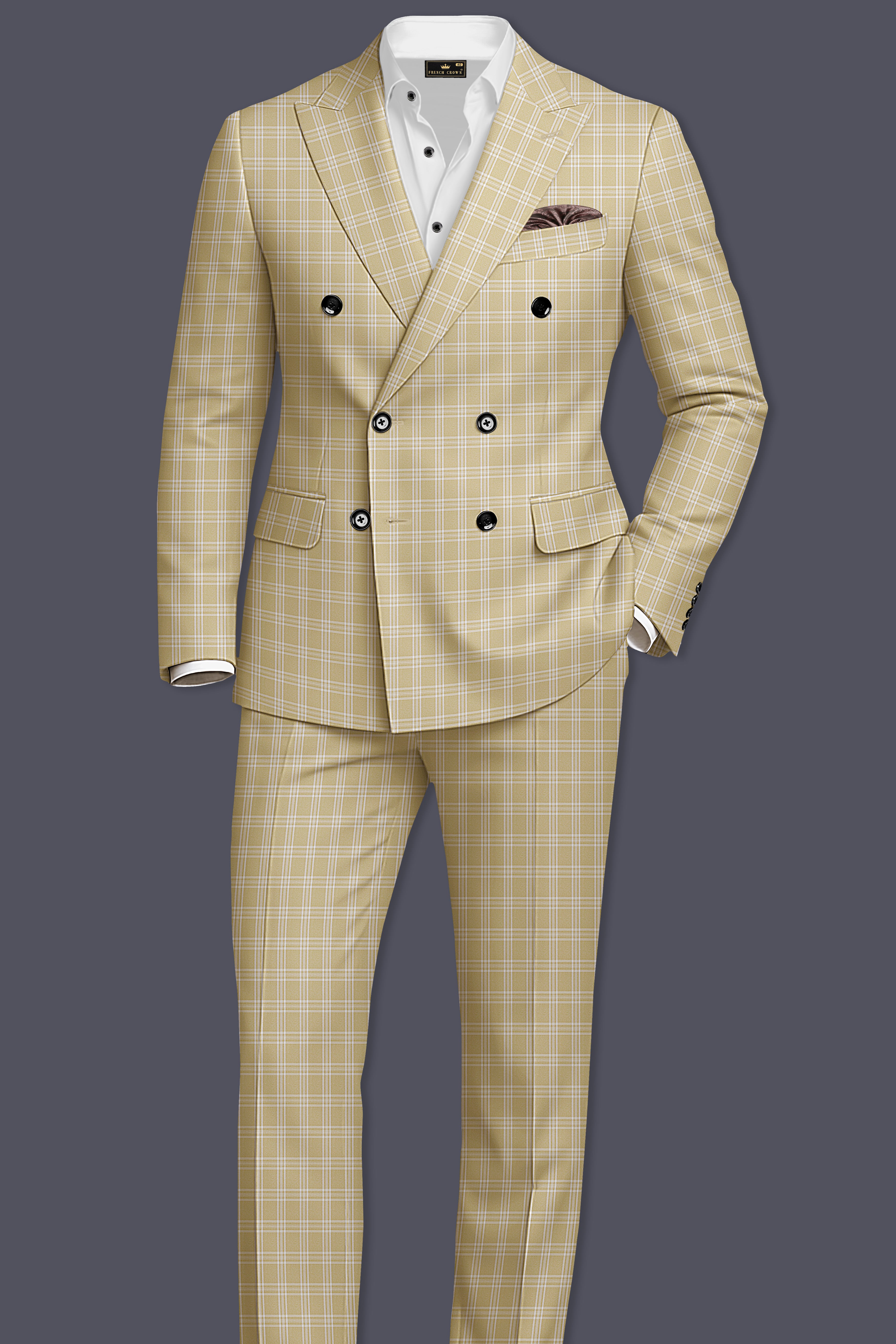 Desert Sand Cream Plaid Wool Blend Pant