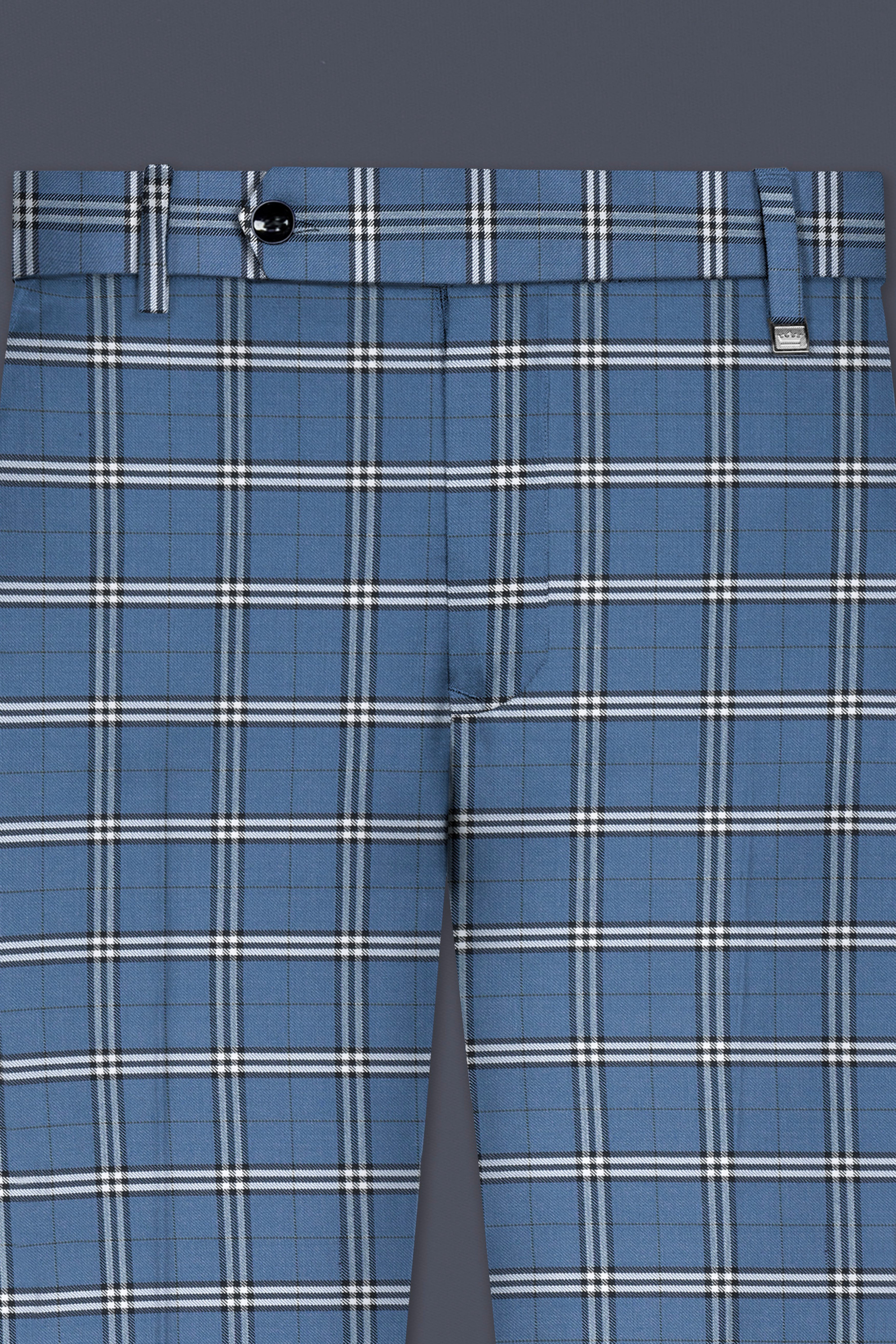 Metalic Blue Plaid Wool Blend Pant