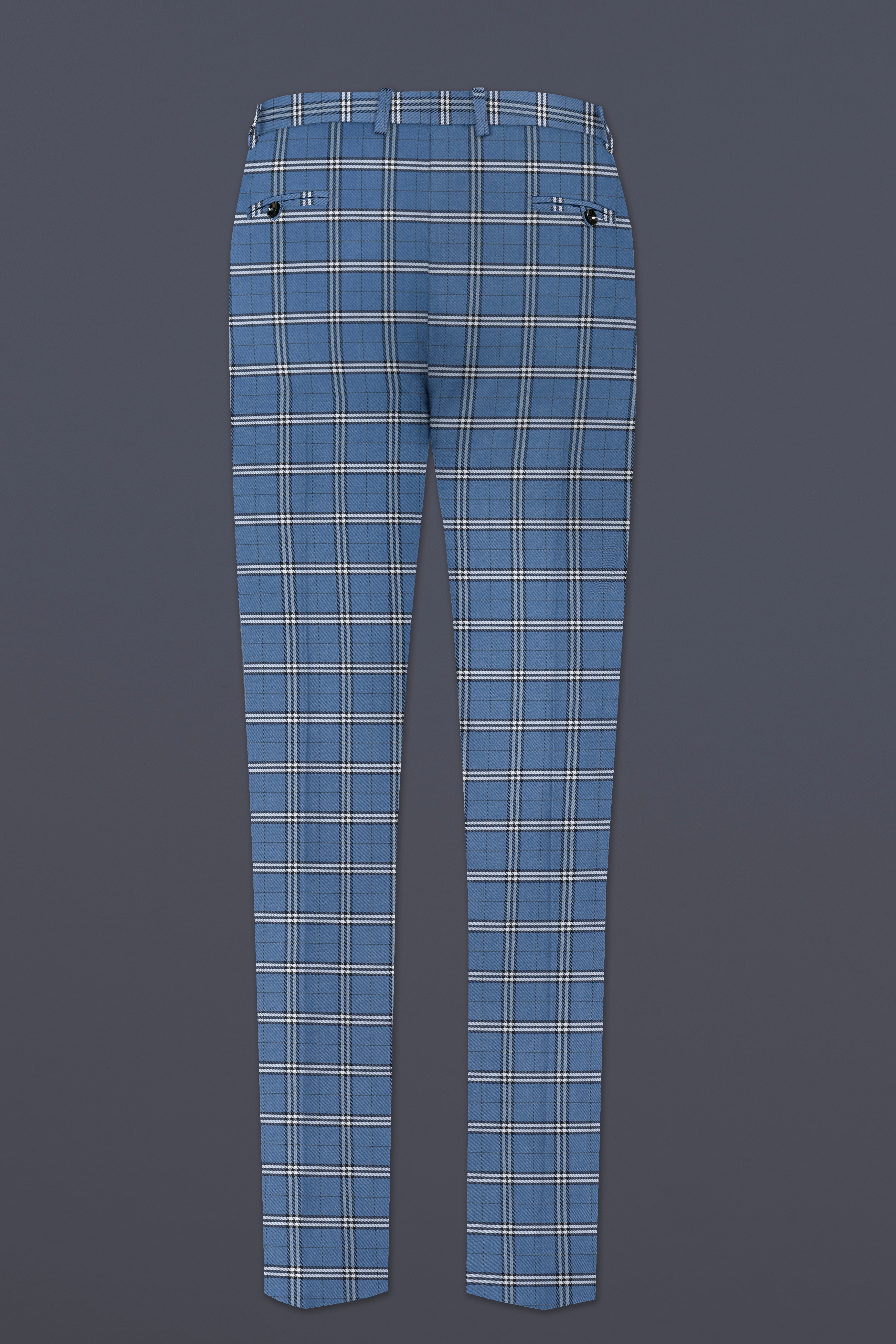 Metalic Blue Plaid Wool Blend Pant