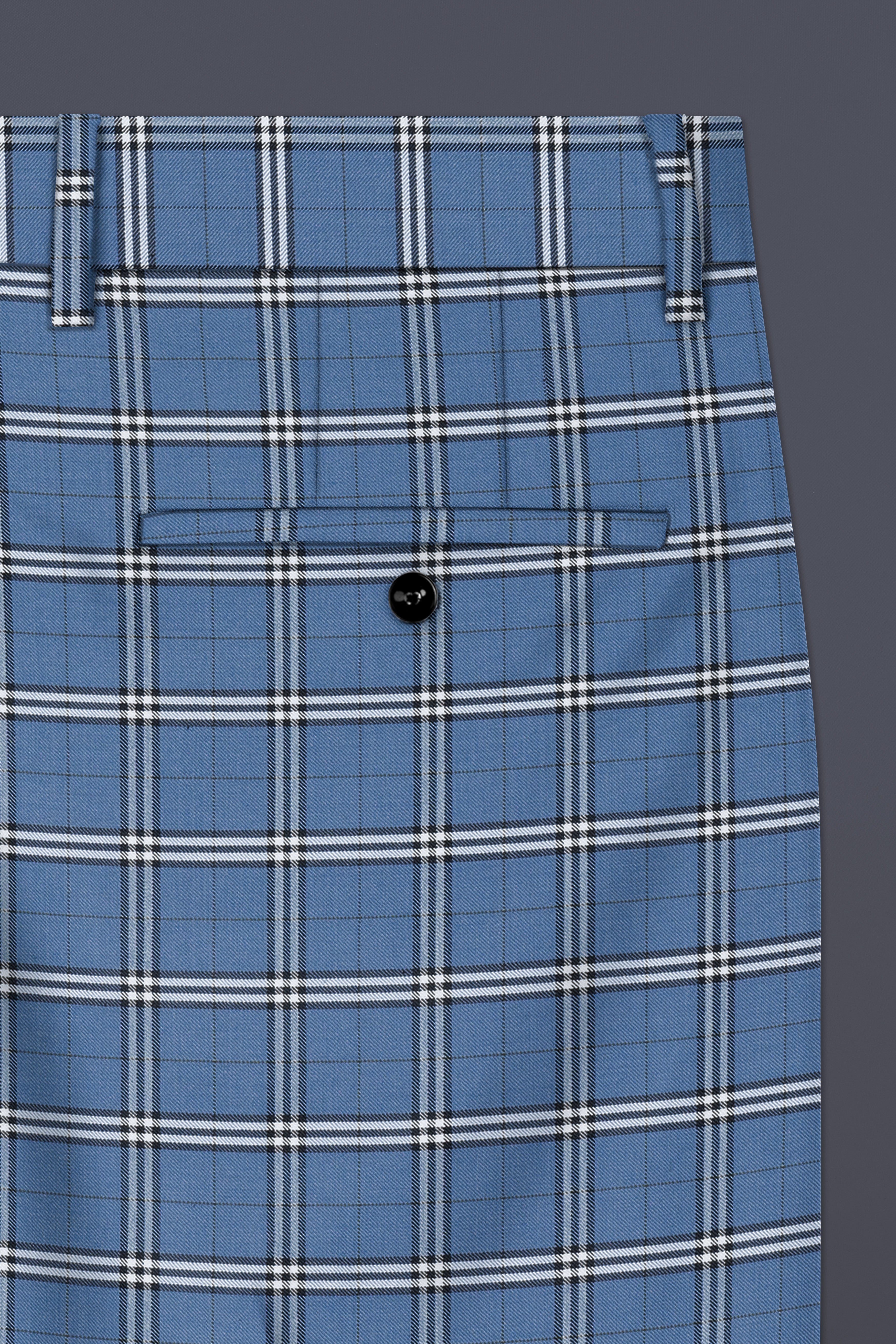 Metalic Blue Plaid Wool Blend Pant