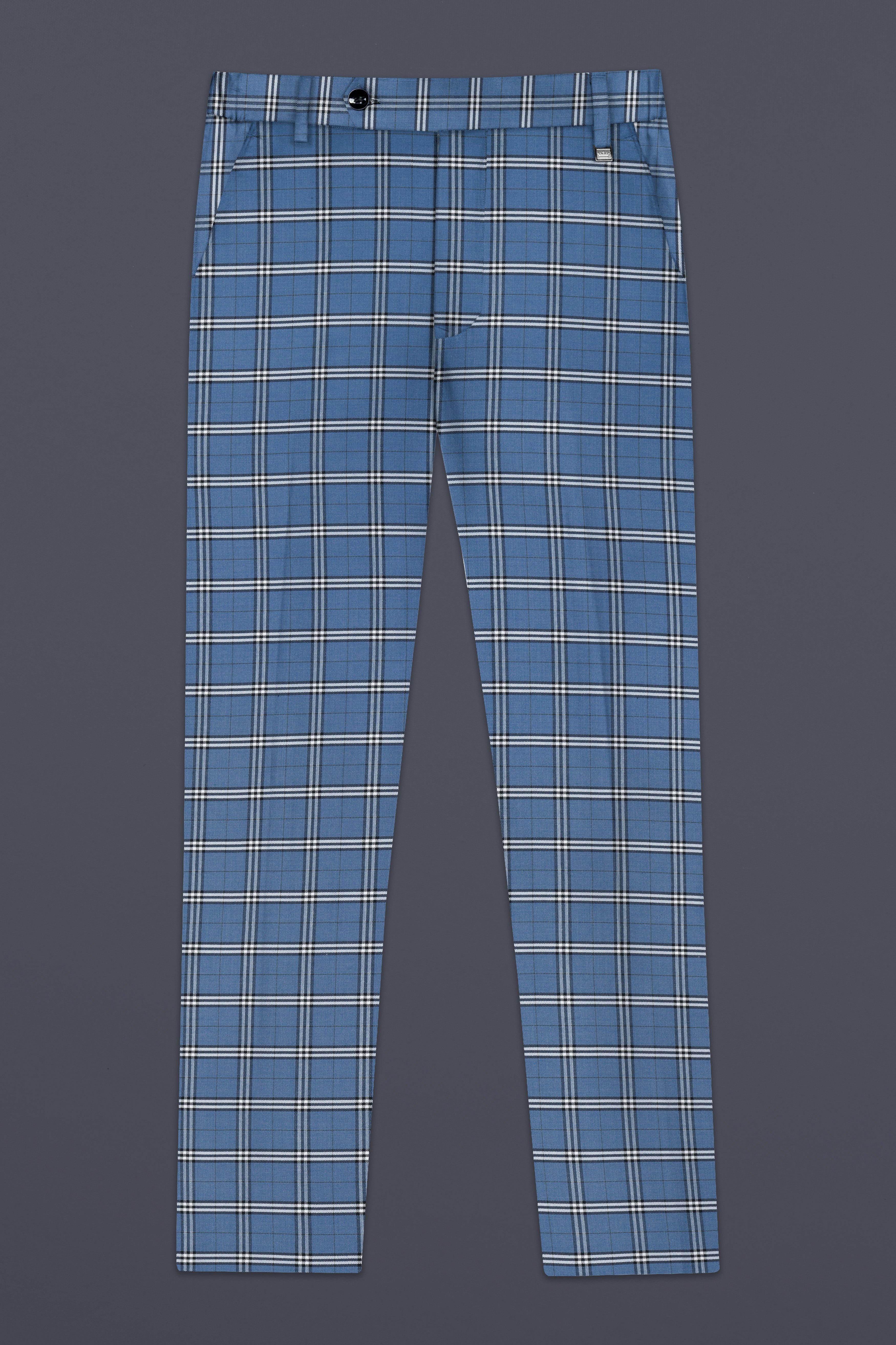 Metalic Blue Plaid Wool Blend Pant