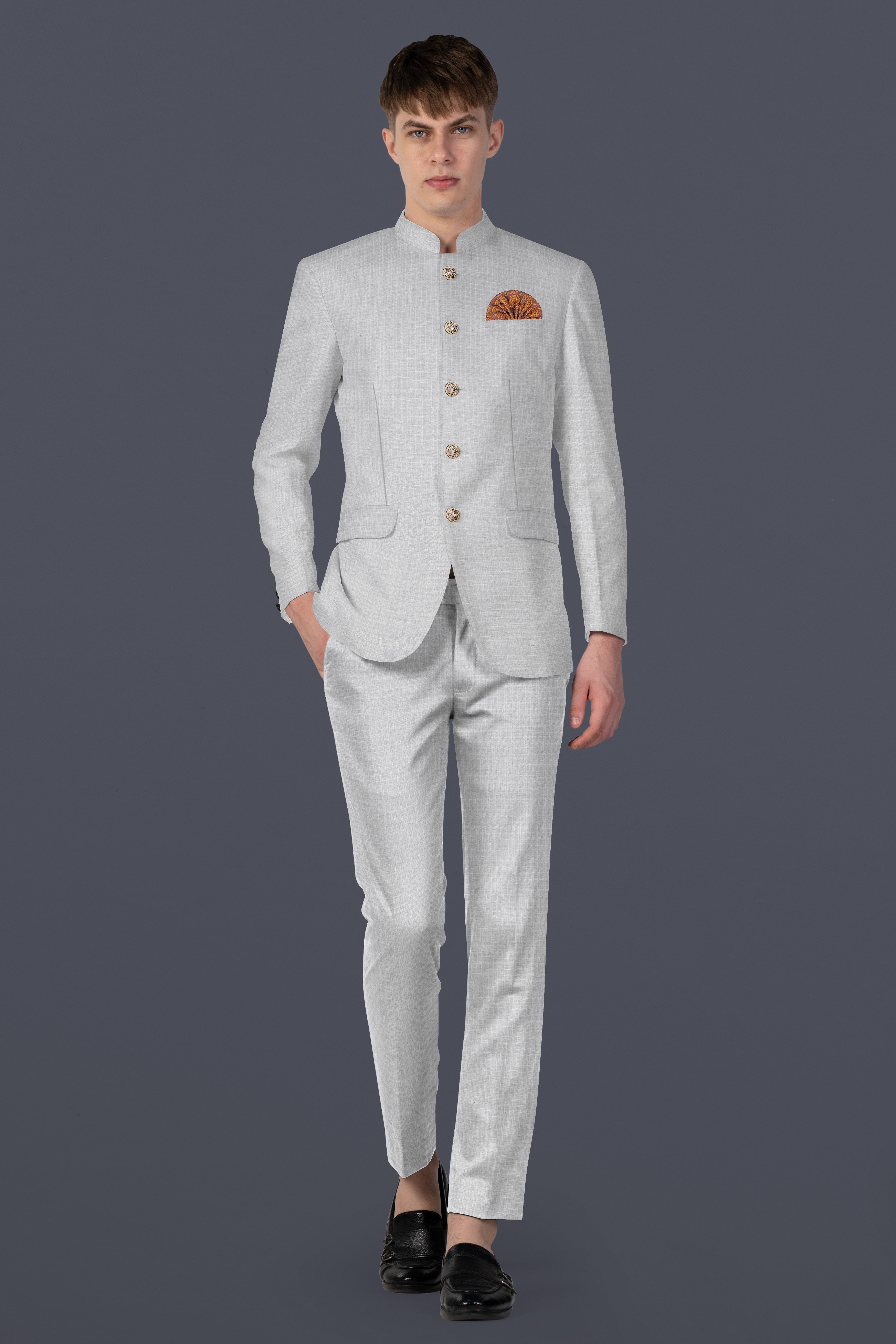 Pastel Gray Textured Wool Blend Pant