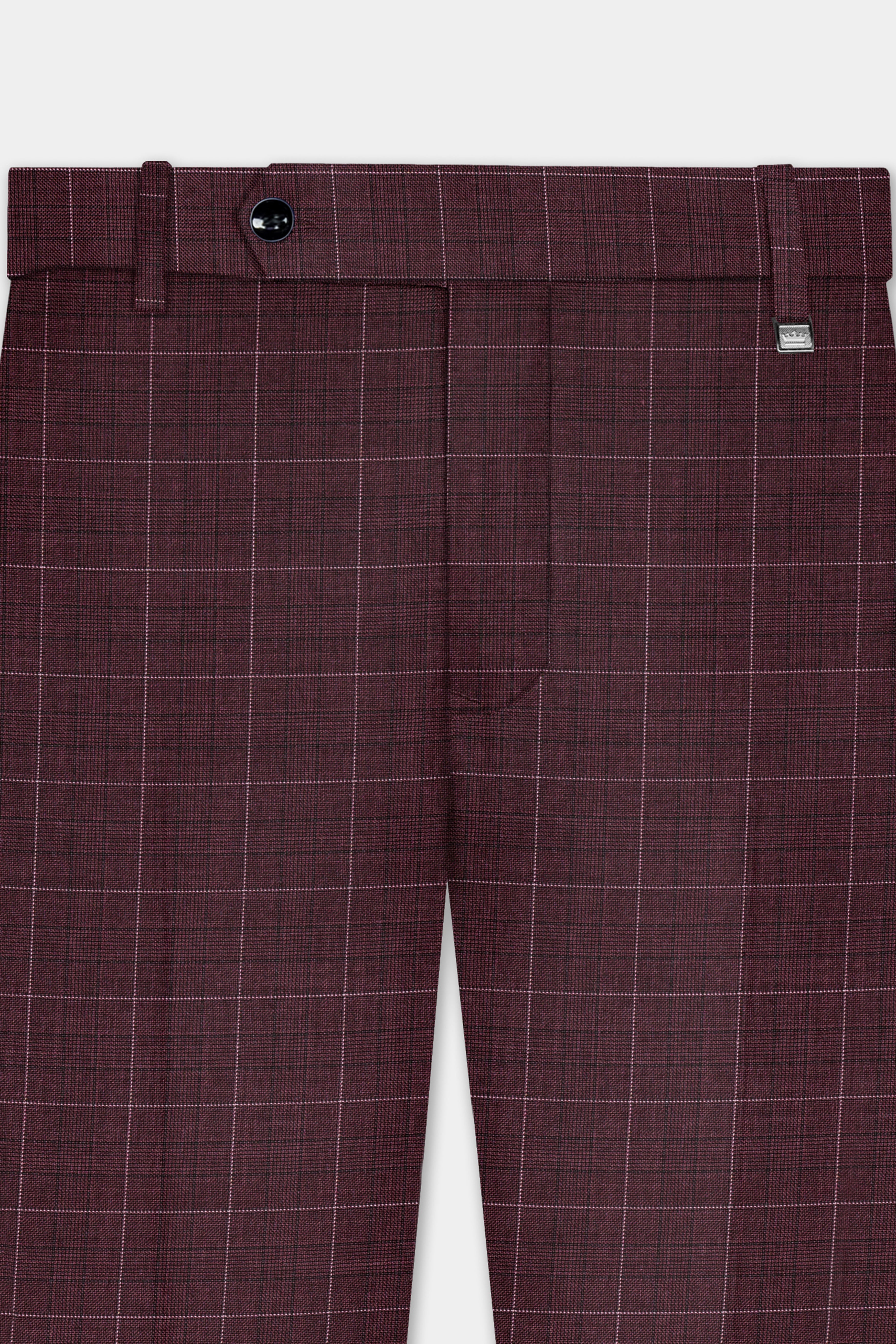 Iroko maroon Windowpane Wool Rich Pant