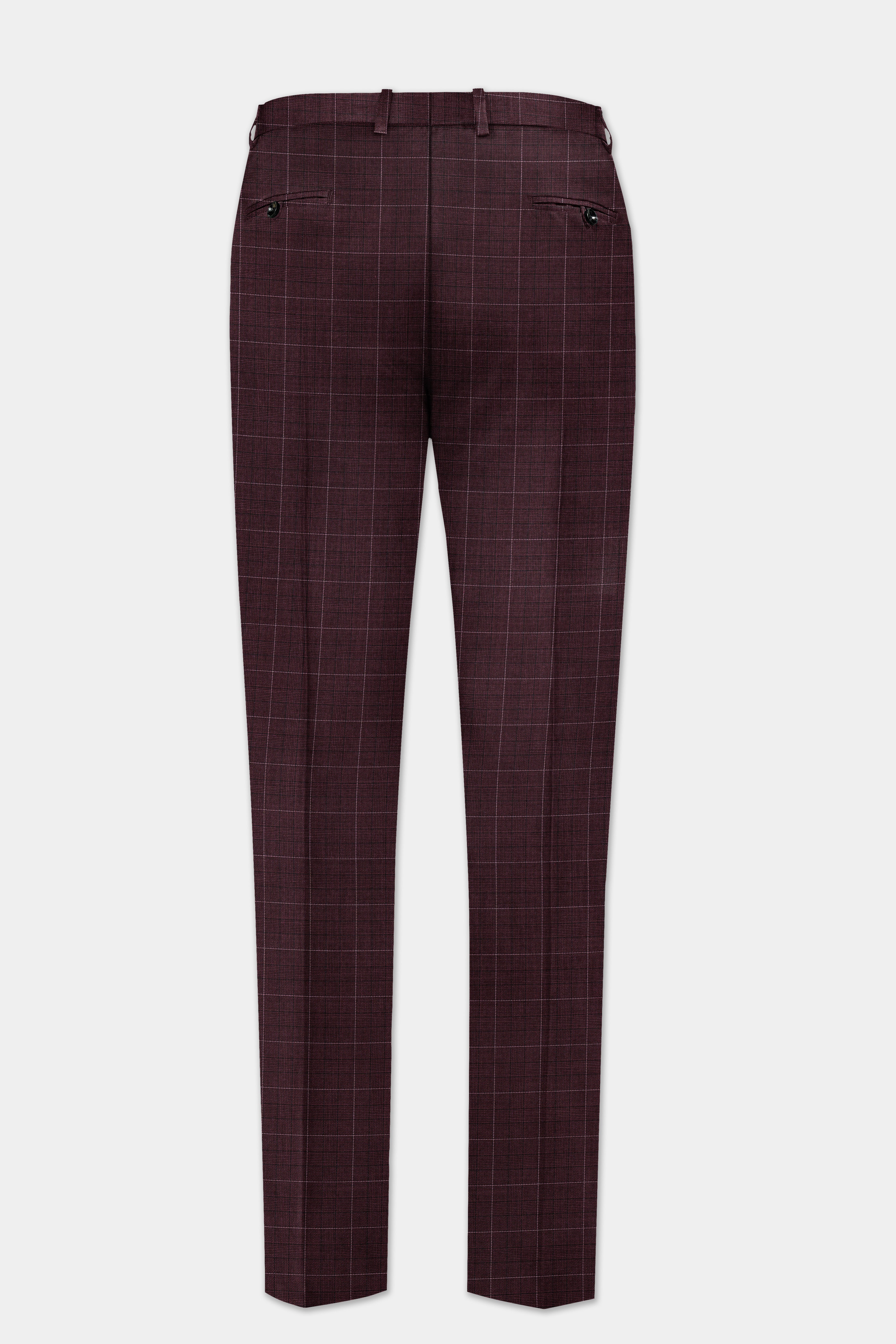 Iroko maroon Windowpane Wool Rich Pant