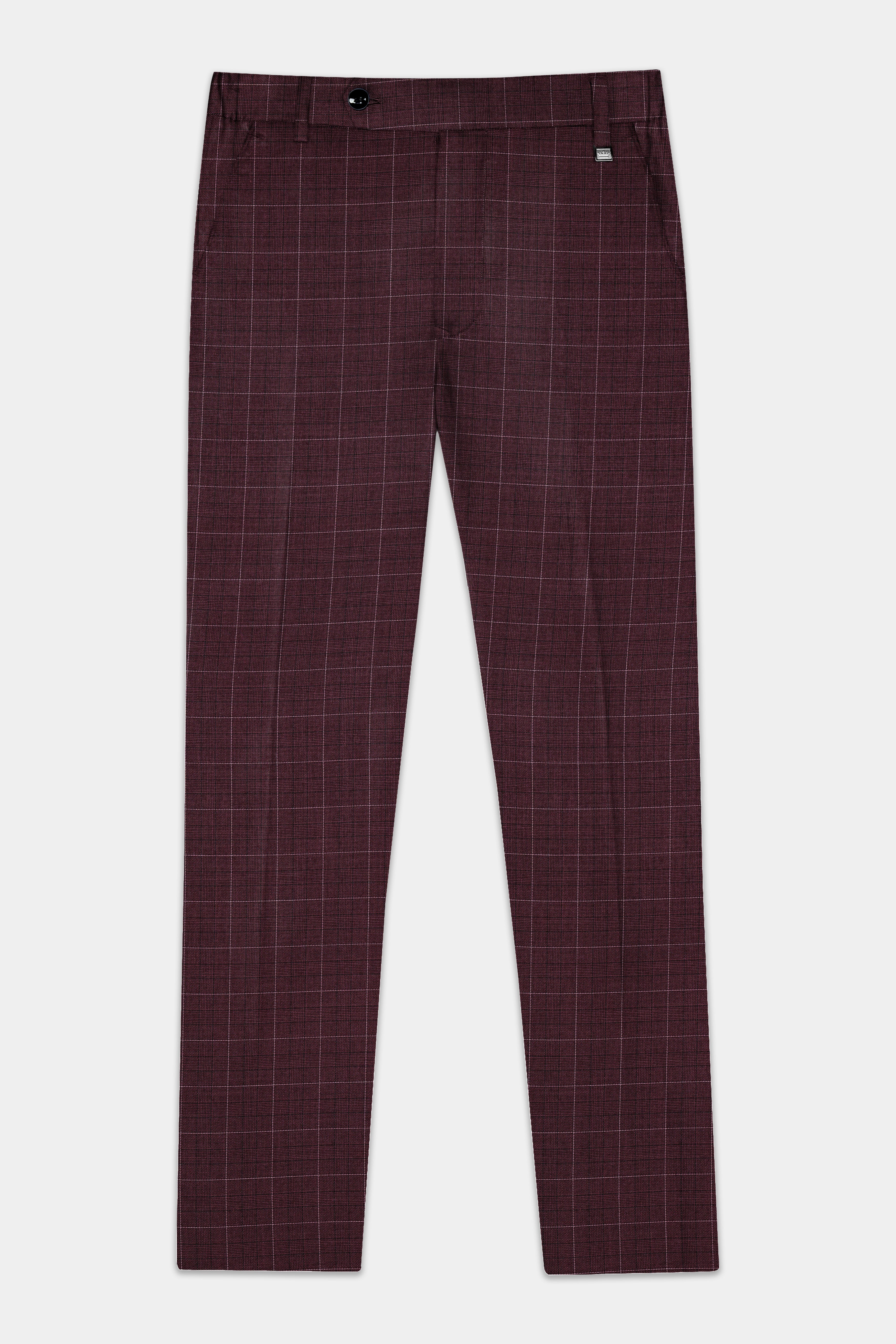 Iroko maroon Windowpane Wool Rich Pant
