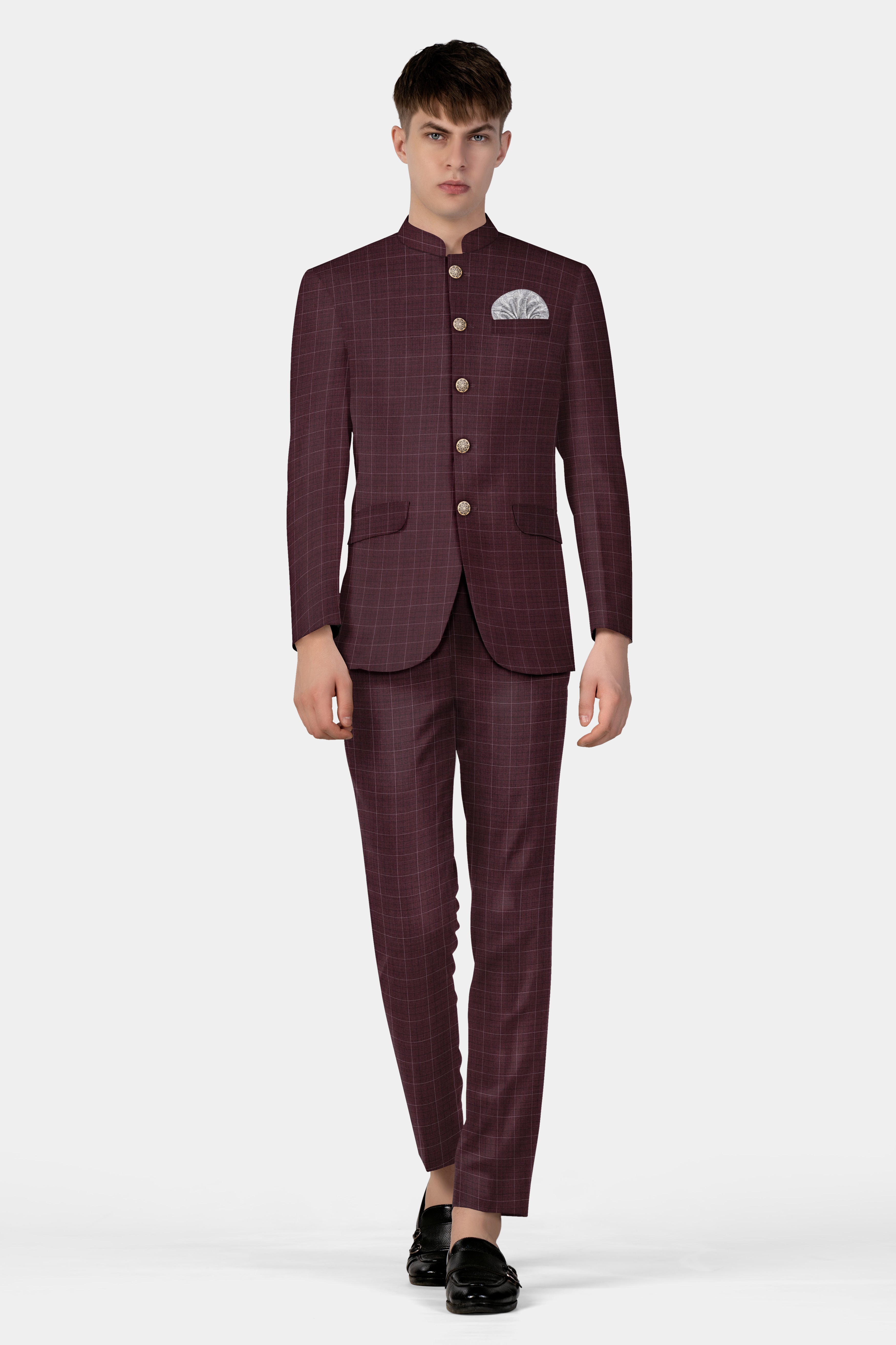 Iroko maroon Windowpane Wool Rich Pant