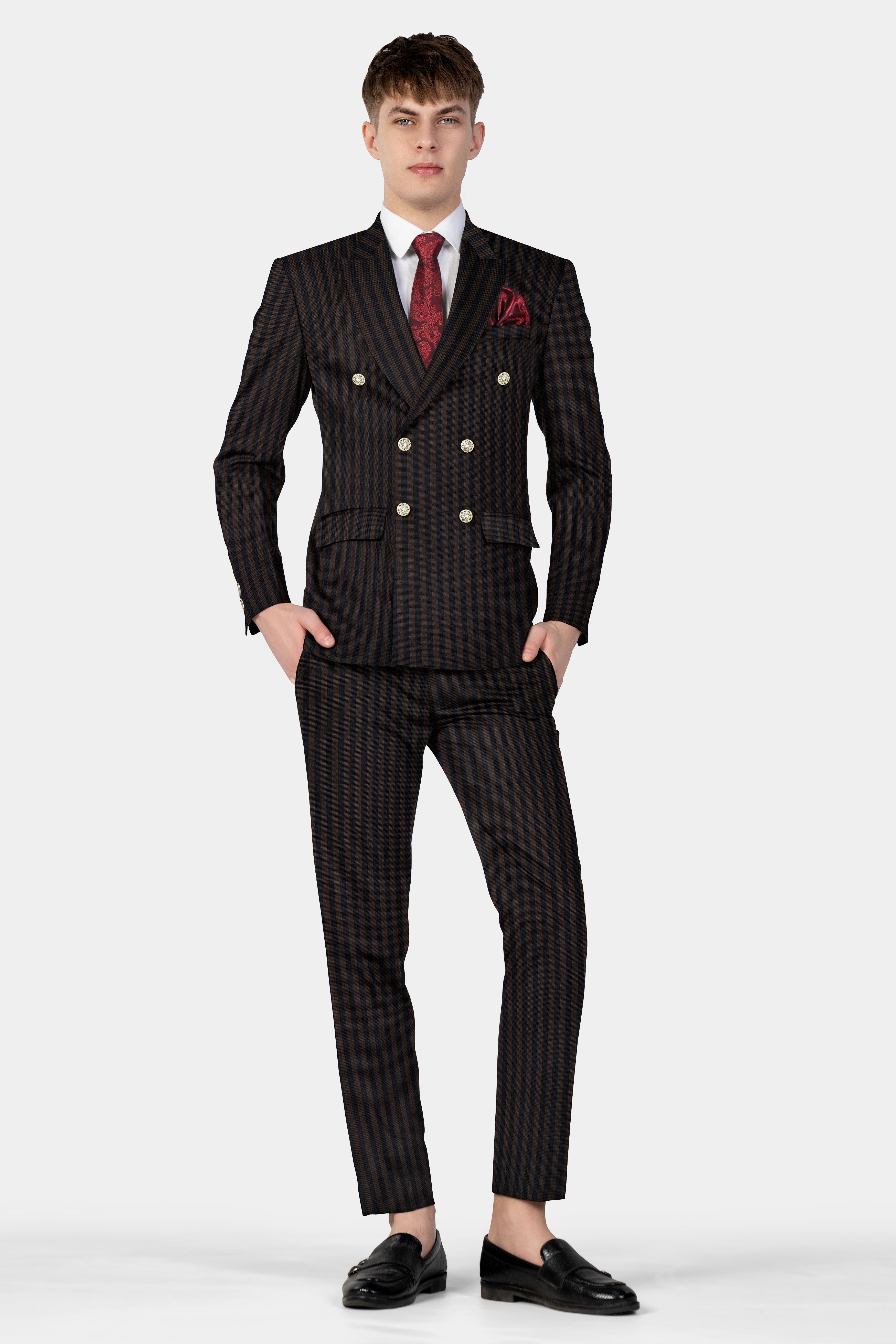 Eternity Brown With Vulcan Black Striped Wool Blend Pant