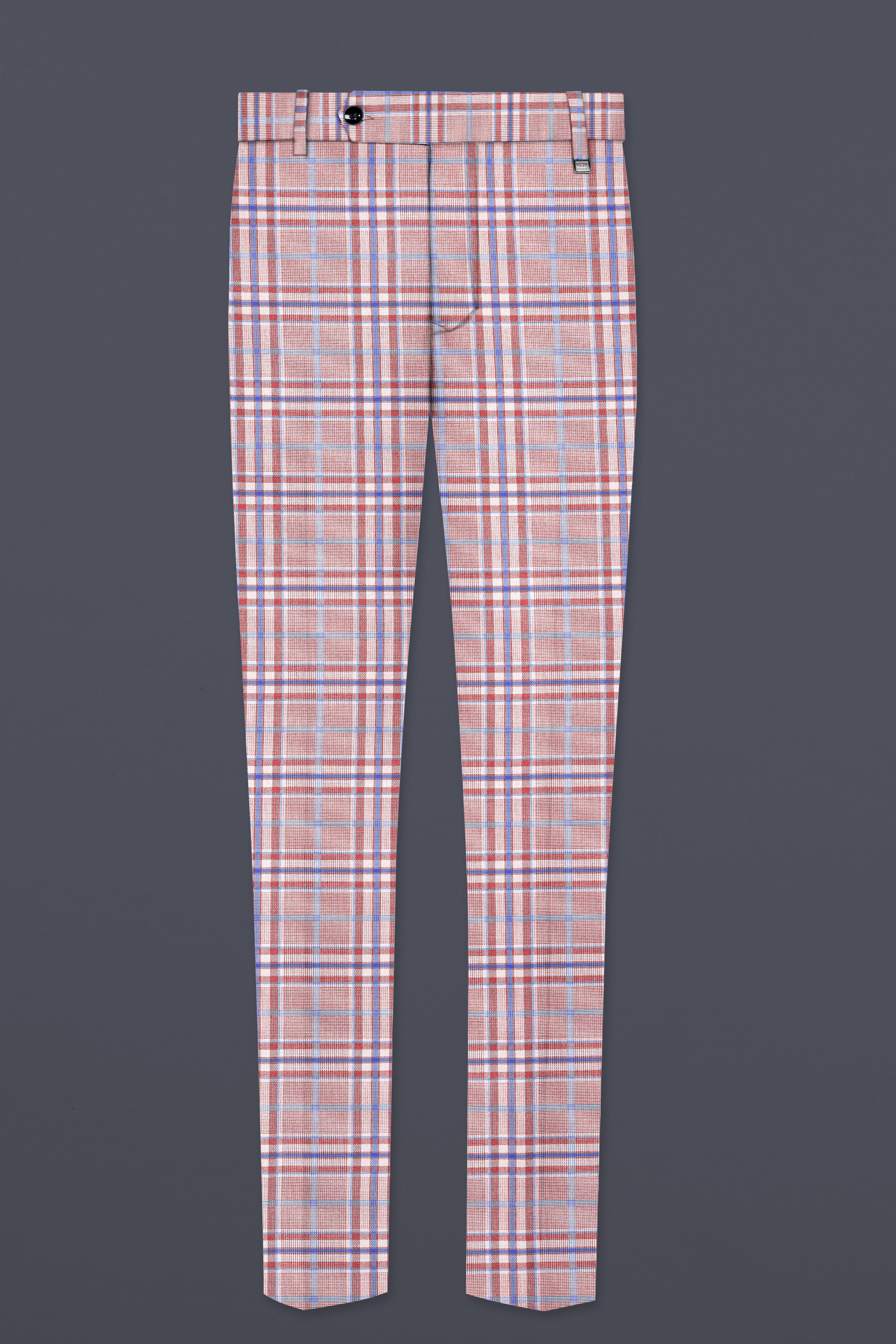 Turkish Rose Pink And Wild Blue Plaid Wool Rich Stretchable Waistband Pant