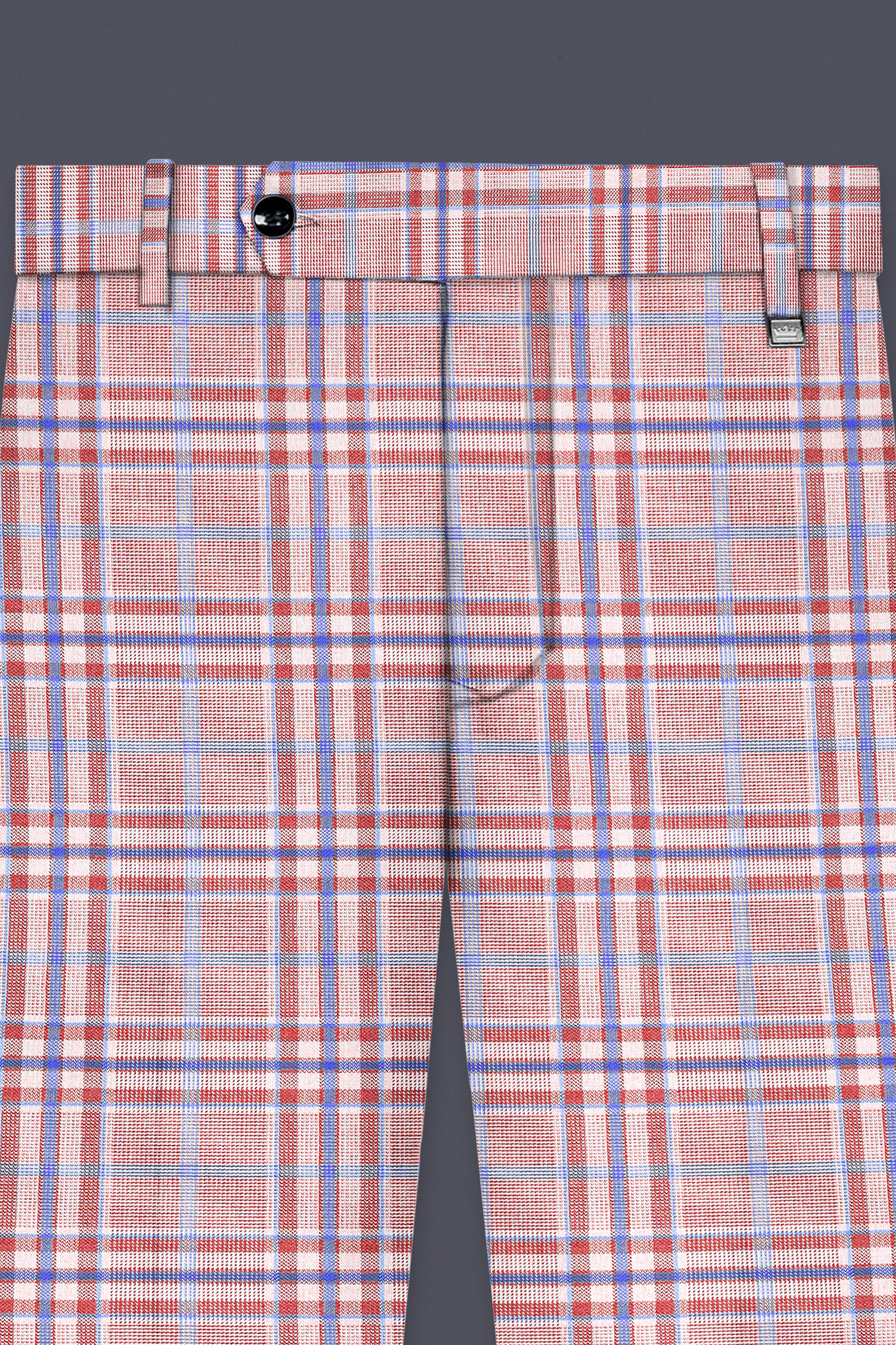 Turkish Rose Pink And Wild Blue Plaid Wool Rich Stretchable Waistband Pant