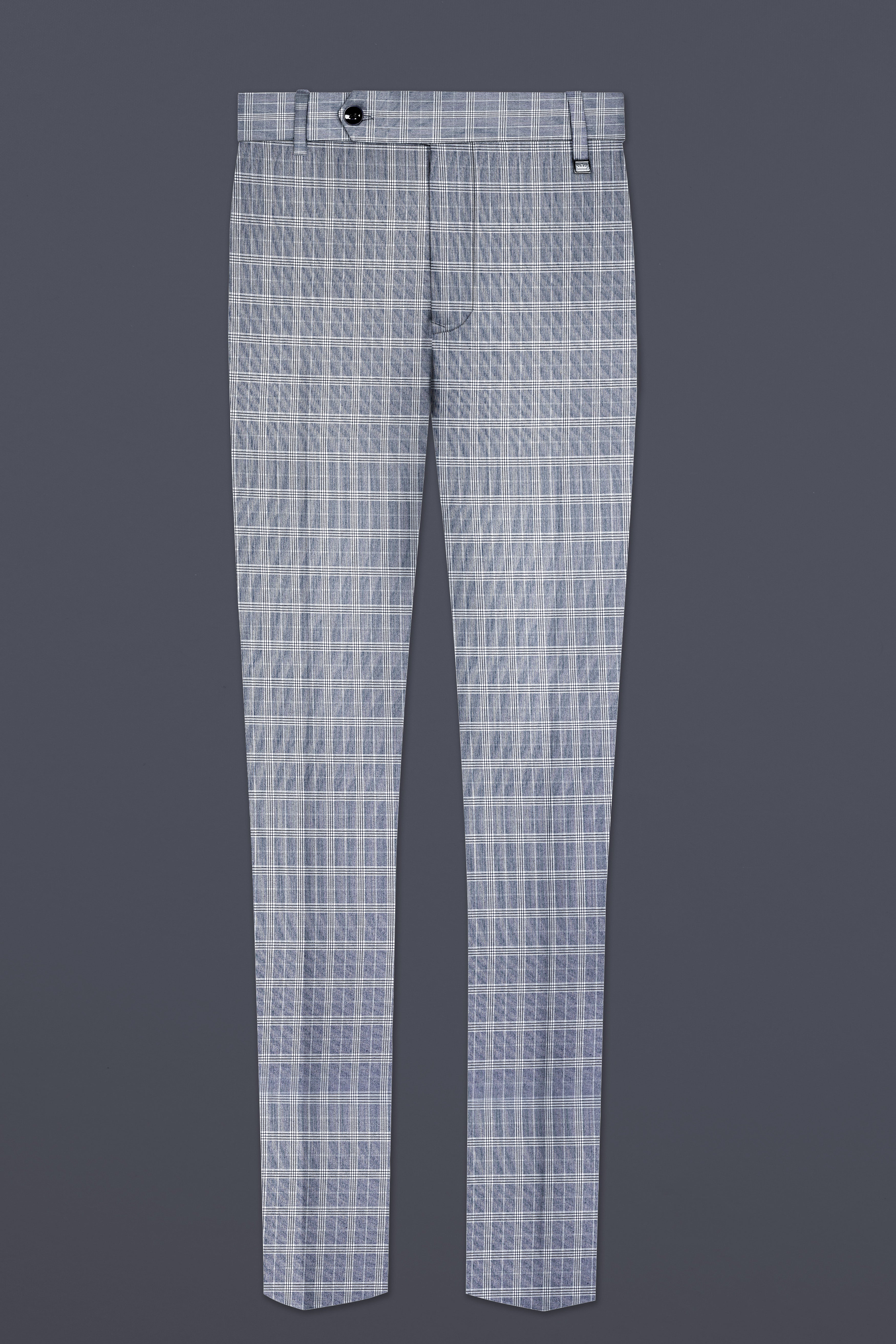Mountain Mist Blue Plaid Wool Rich Stretchable Waistband Pant