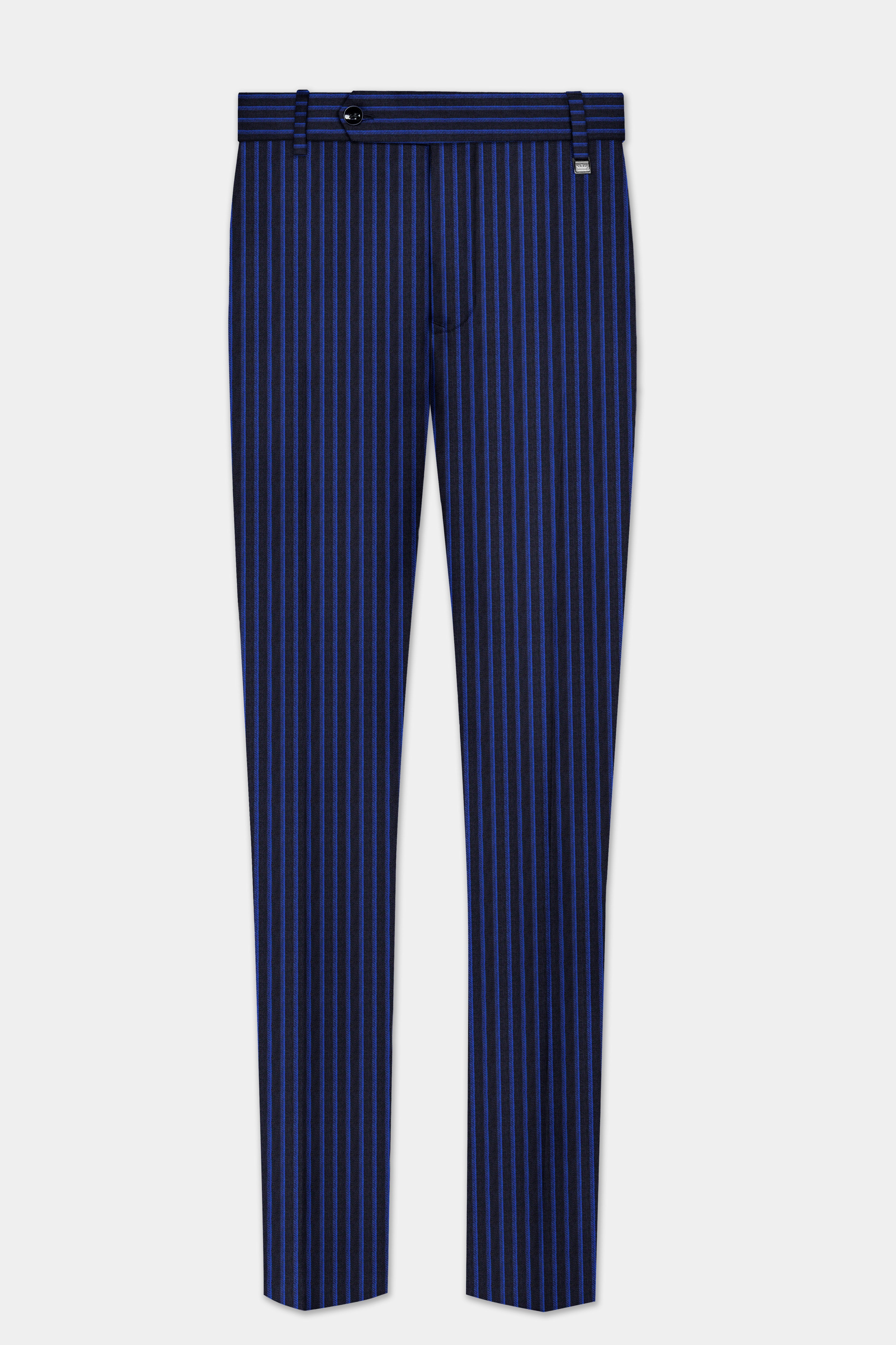 Sapphire Blue And Jade Black Striped Wool Rich Pant
