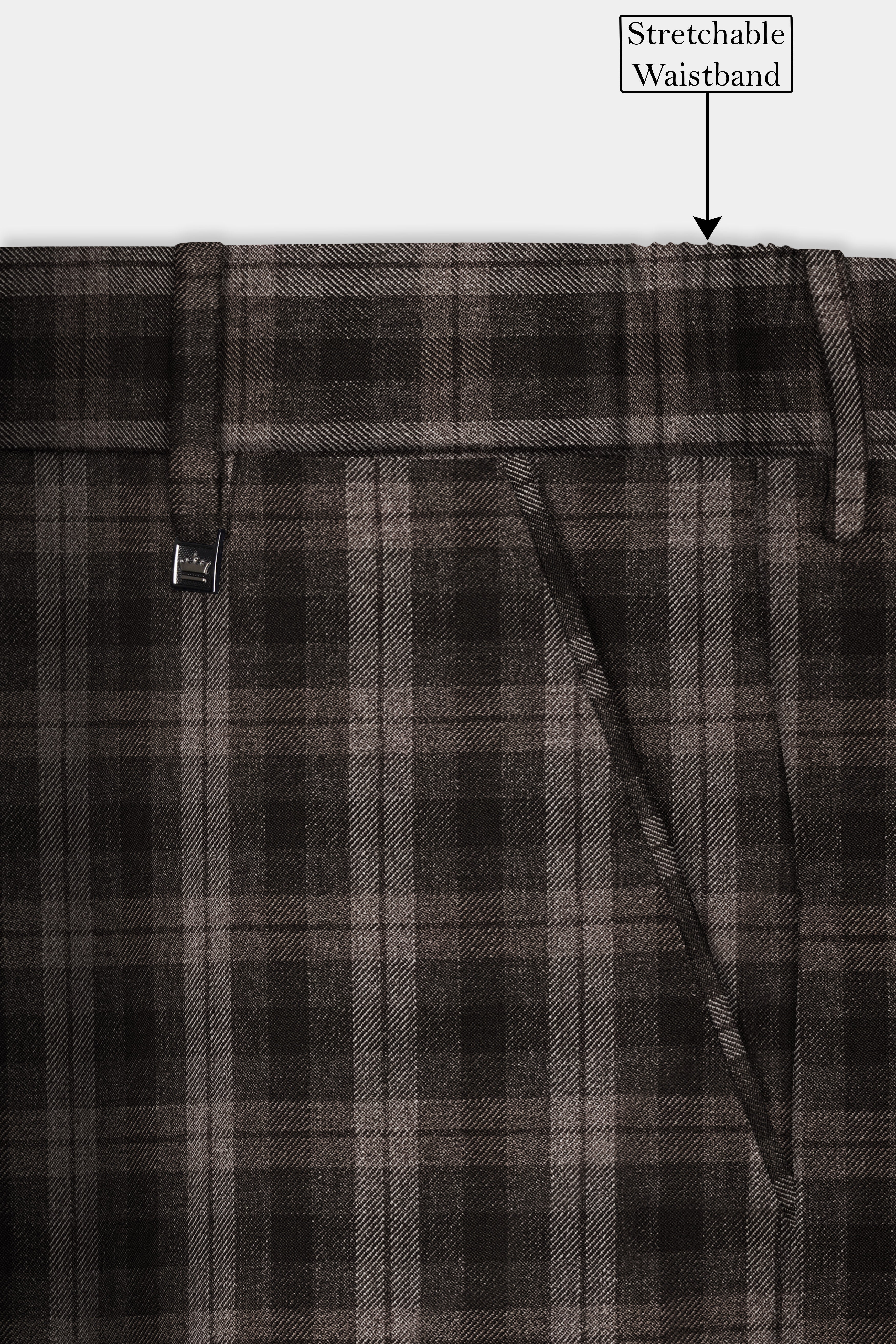 AutumnHaven-Umber Brown Plaid Tweed Stretchable Waistband Pant