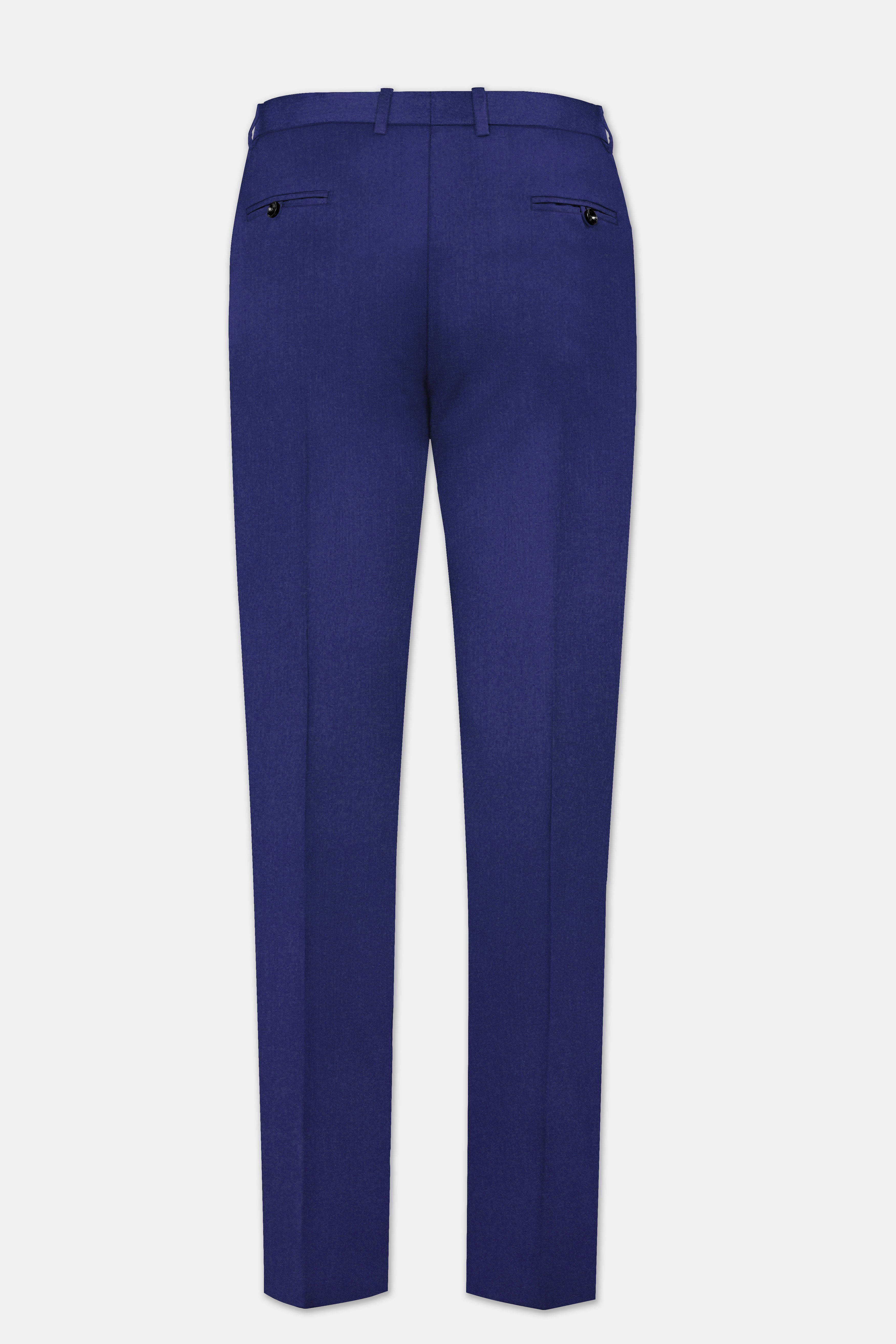 Celestia- Blue Solid Wool Rich Slight Stretch Waistband Pant