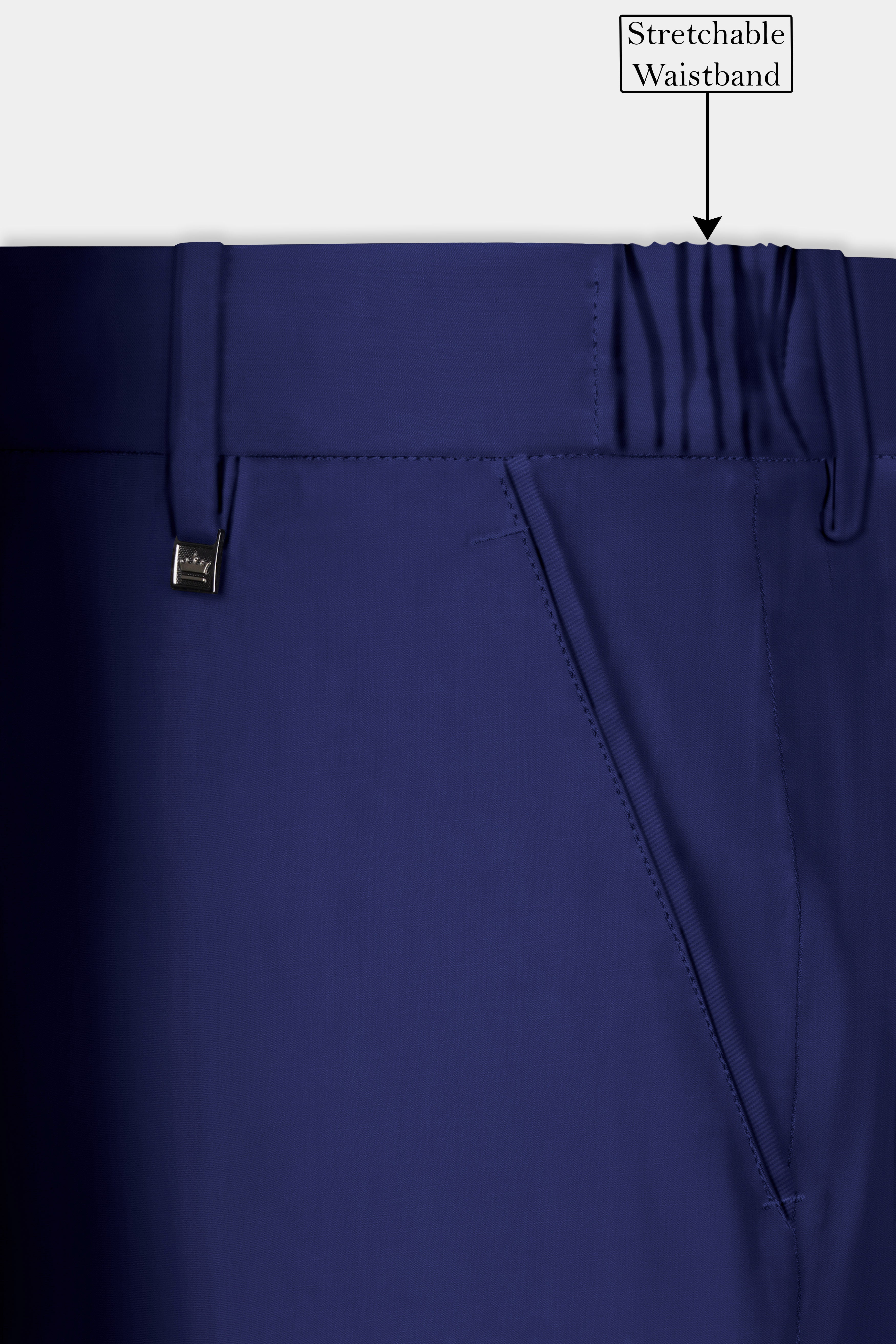 Celestia- Blue Solid Wool Rich Slight Stretch Waistband Pant