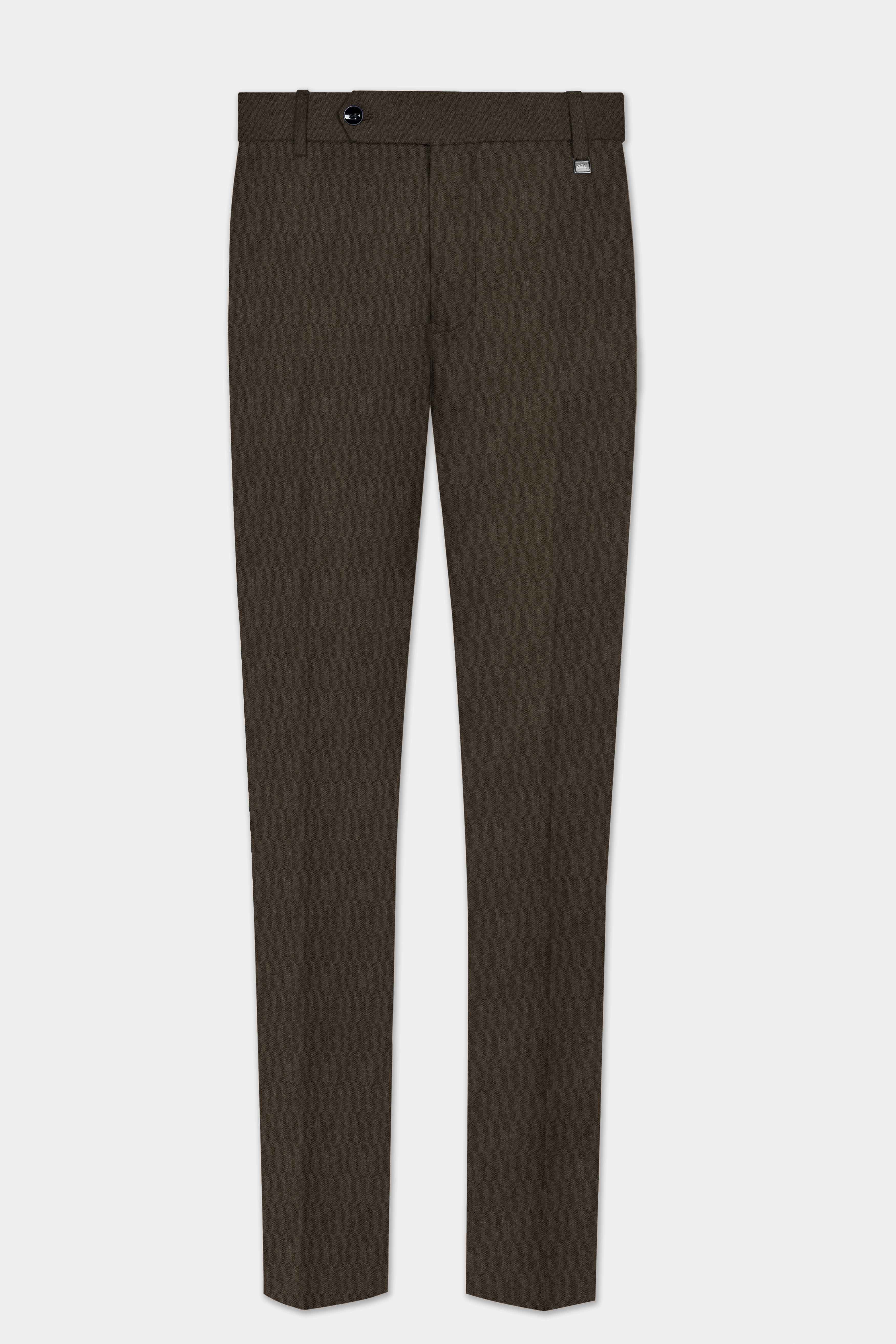 Coffee Realm-Eclipse Brown Solid Wool Rich Stretchable Waistband Pant
