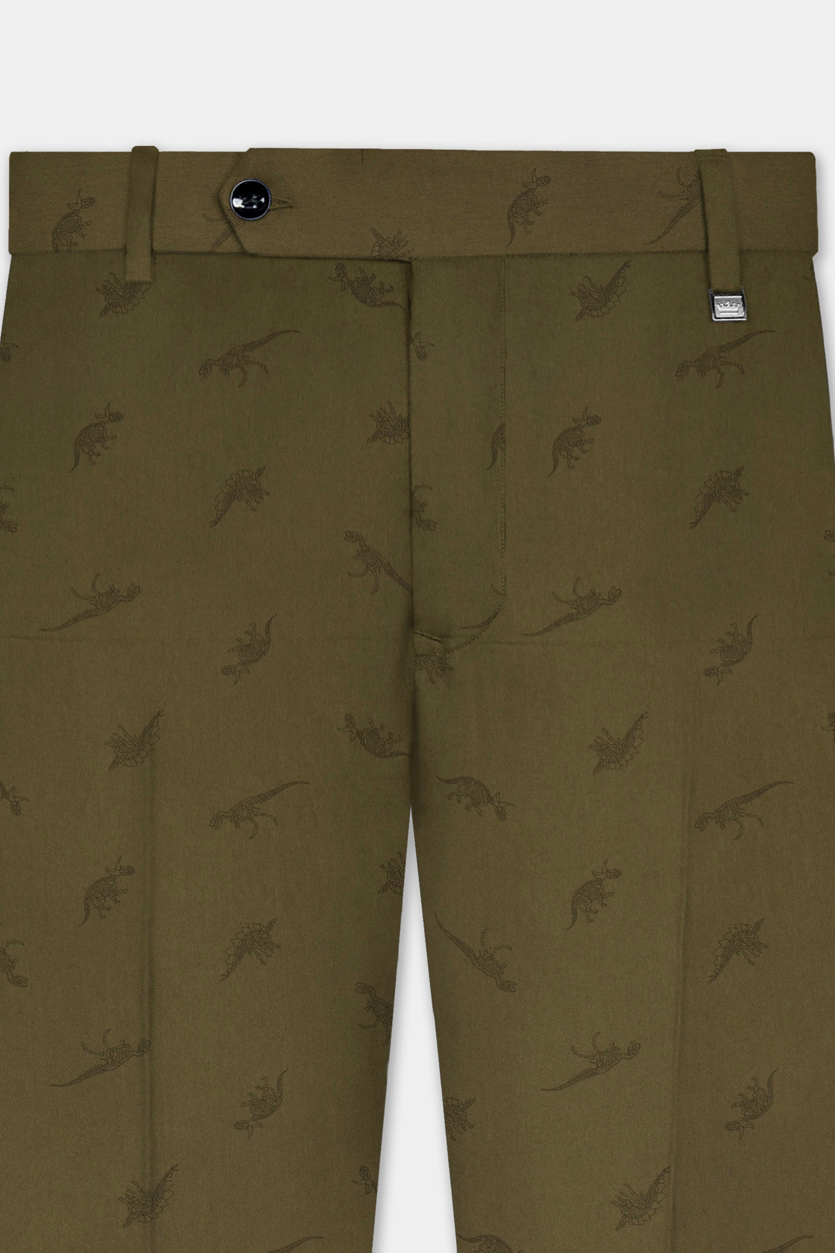 Prehistoric-Hemlock Green Dinosaur Printed Cotton Stretchable Waistband Pant