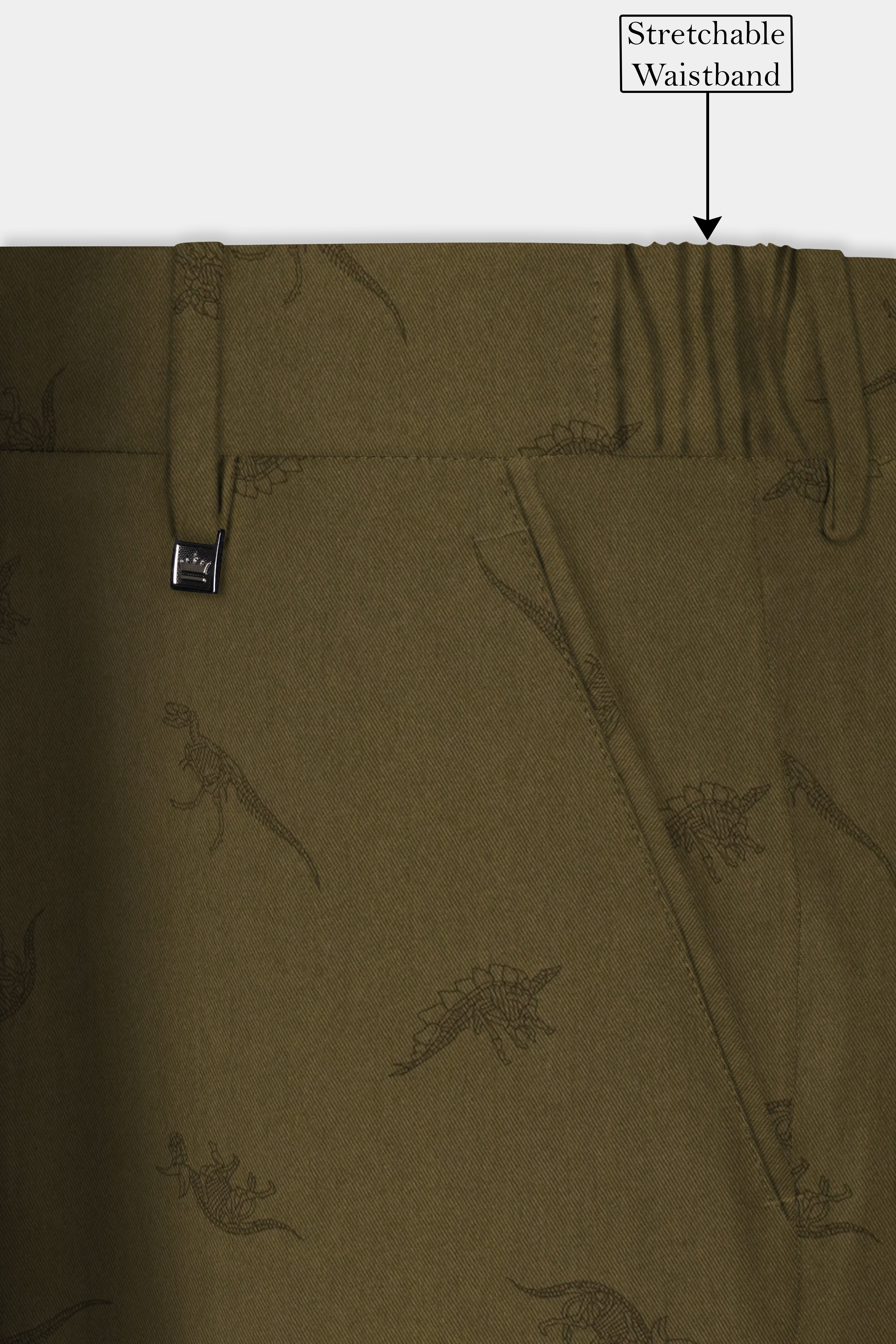 Prehistoric-Hemlock Green Dinosaur Printed Cotton Stretchable Waistband Pant