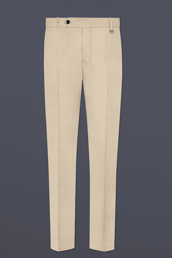 Almond-Pavlova Cream Plaid Wool Rich Stretchable Waistband Pant