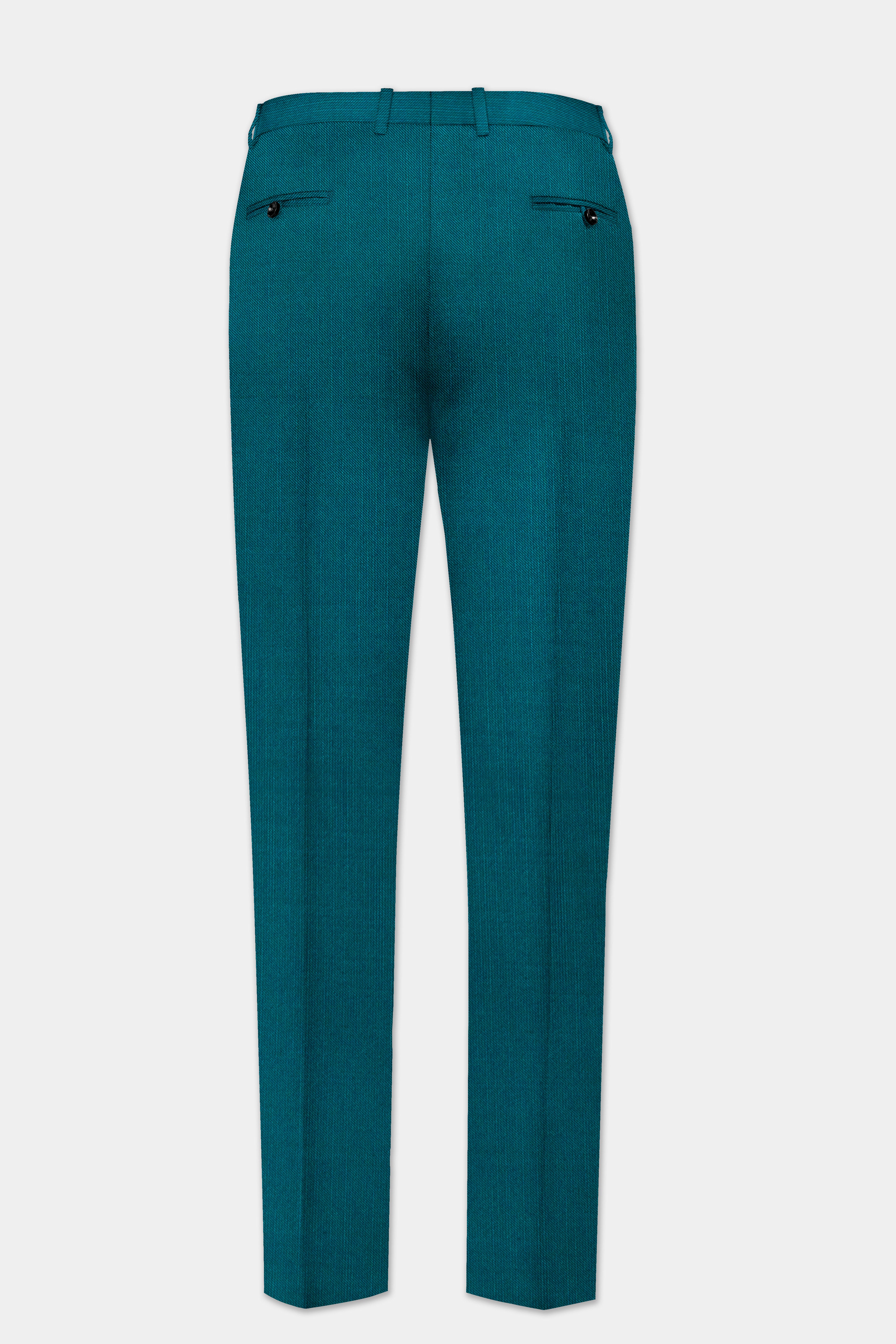 Sapphire-Peacock Blue Solid Wool Rich Slight Stretch Waistband Pant