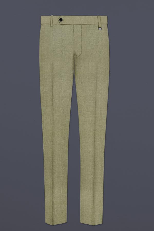 Citron-Lemon Grass Green Solid Wool Rich Slight Stretch Waistband Pant