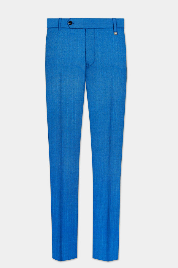 Azure-Venice Blue Solid Wool Rich Slight Stretch Waistband Pant
