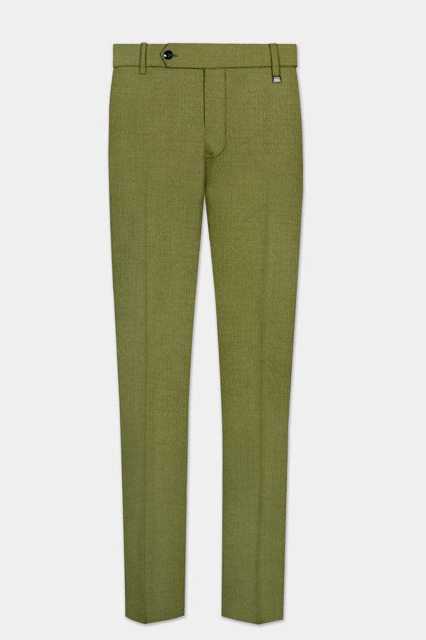 Glade-Muddy Green Solid Wool Rich Slight Stretch Waistband Pant