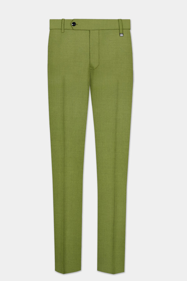 Pistachio-Wasabi Green Solid Wool Rich Slight Stretch Waistband Pant