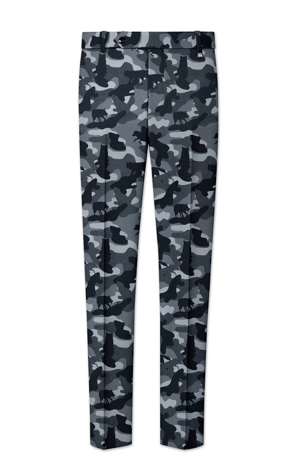 Carbon Gray And Cinder Black Camouflage Printed Cotton Stretchable Waistband Pant