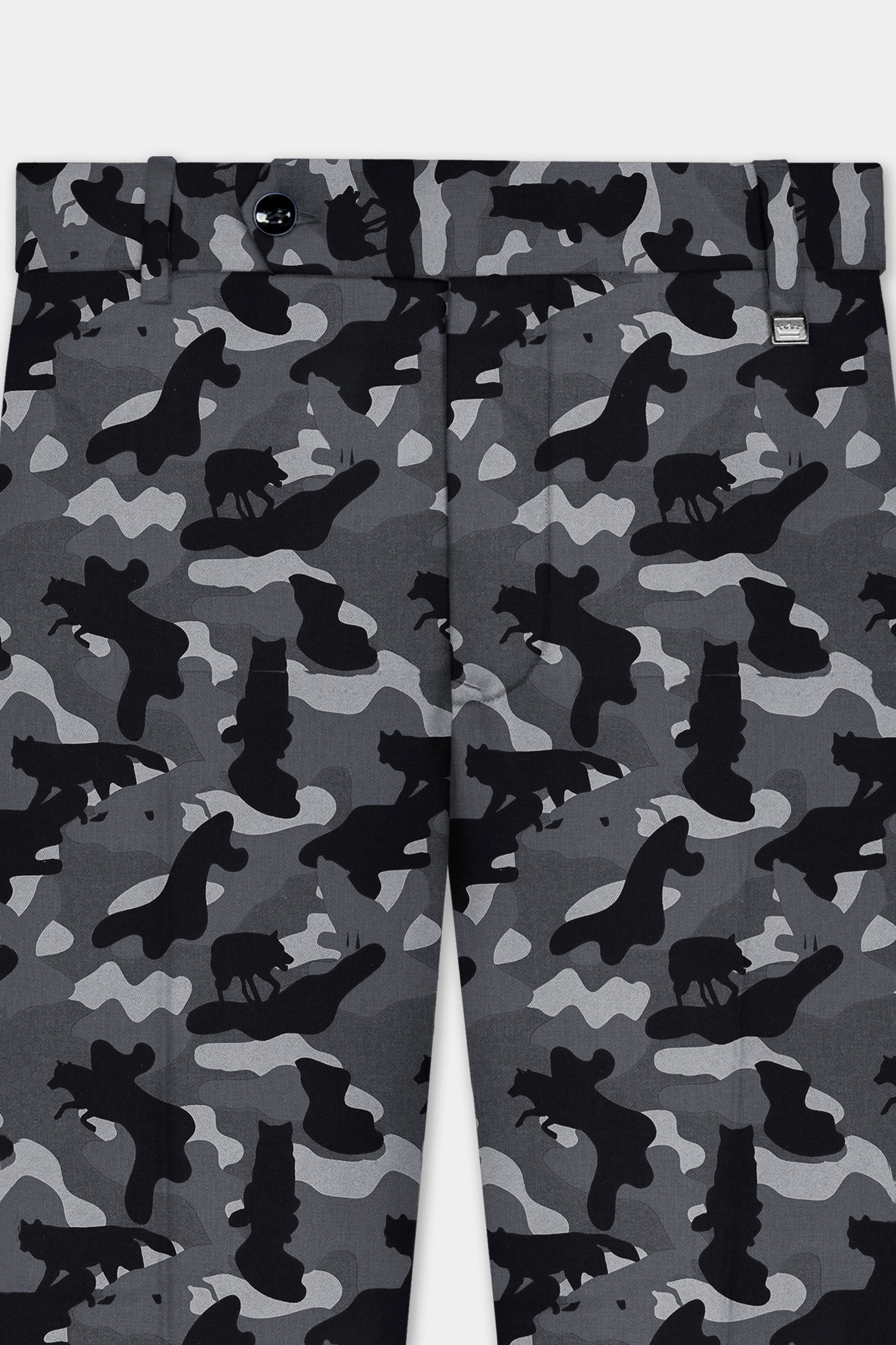 Carbon Gray And Cinder Black Camouflage Printed Cotton Stretchable Waistband Pant