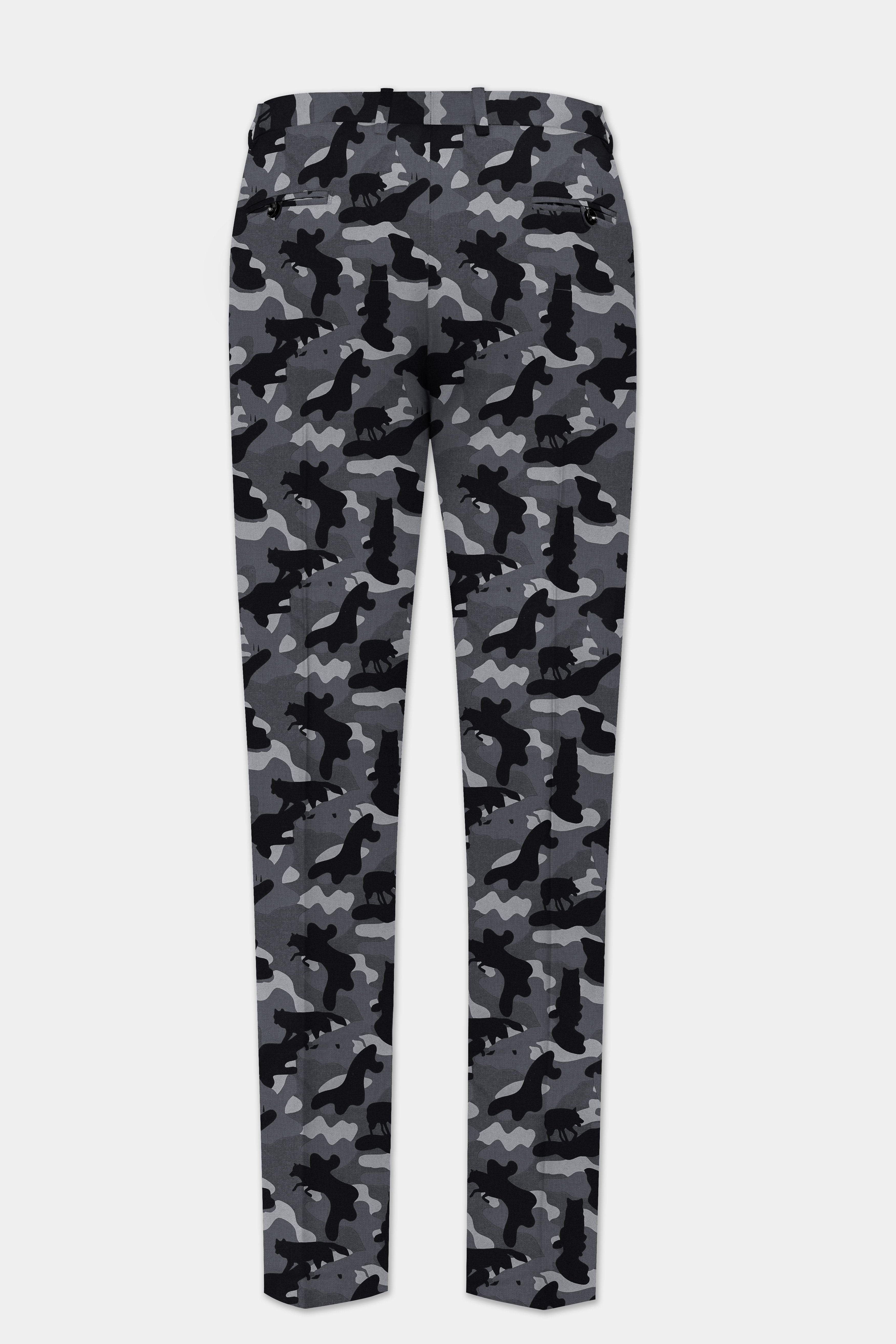 Carbon Gray And Cinder Black Camouflage Printed Cotton Stretchable Waistband Pant