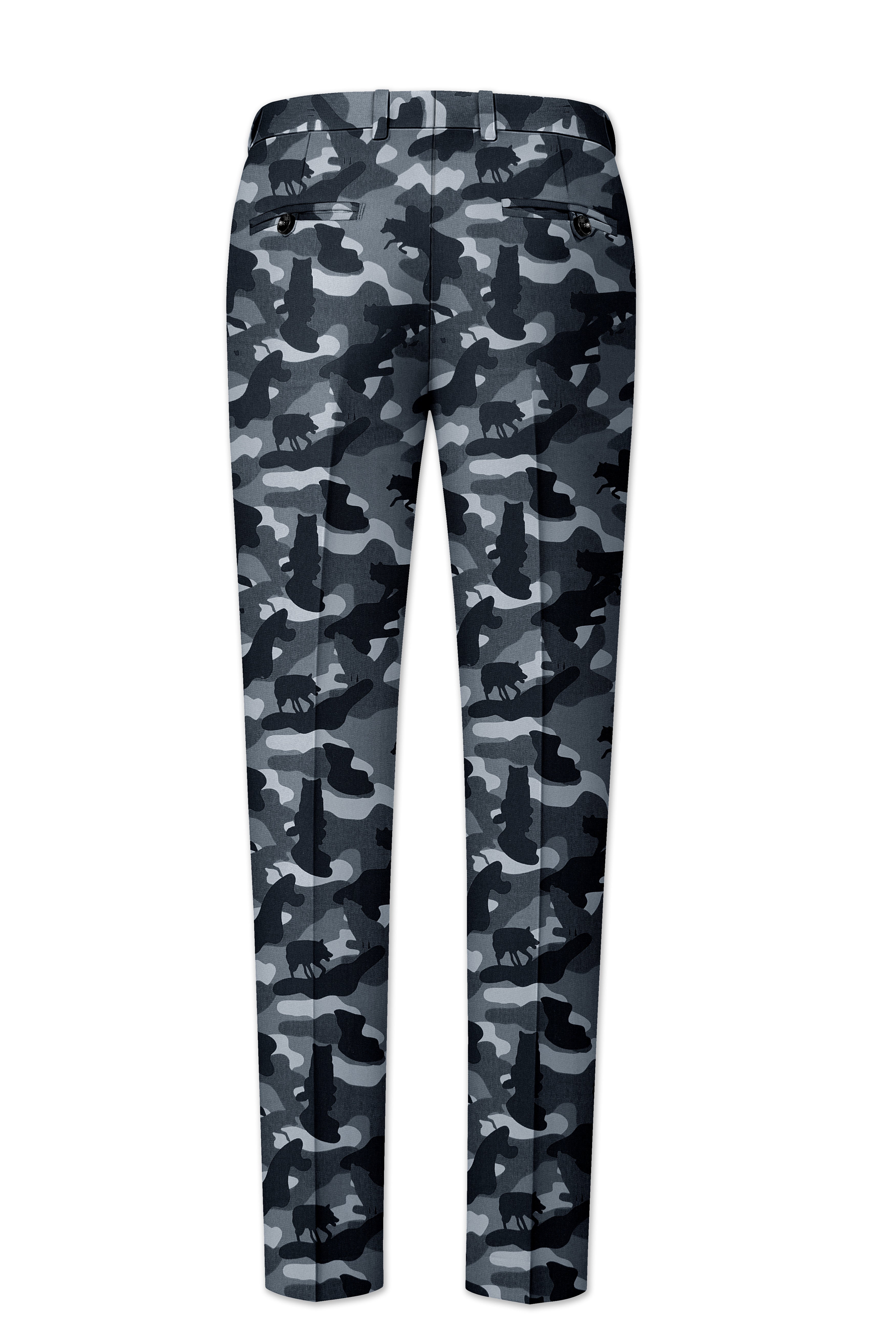 Carbon Gray And Cinder Black Camouflage Printed Cotton Stretchable Waistband Pant