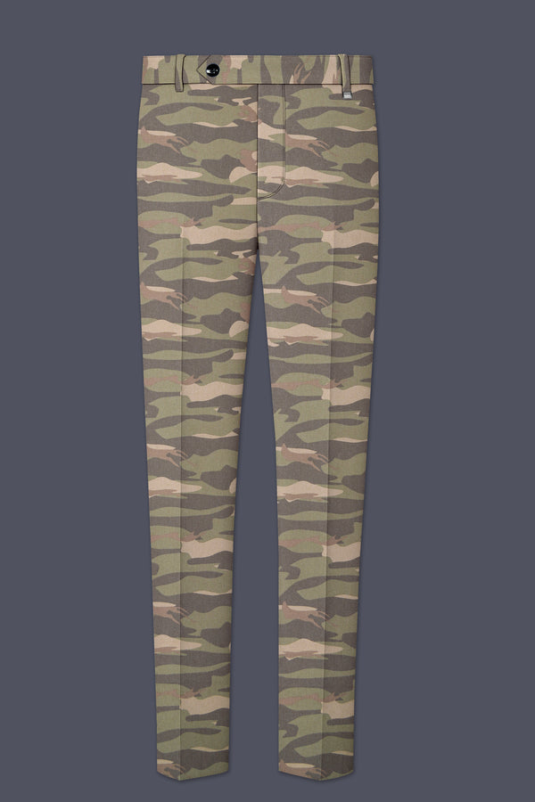 Crocodile Brown And Wenge Camouflage Printed Cotton Stretchable Waistband Pant