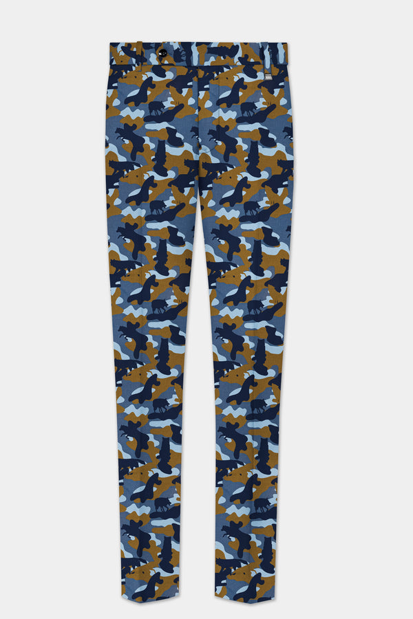 Martinique Blue And Irish Brown Camouflage Printed Stretchable Waistband Pant