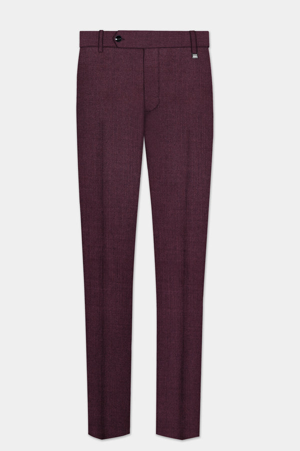 Merlot-Bistre Wine Maroon Solid Wool Rich Stretchable traveler Pant