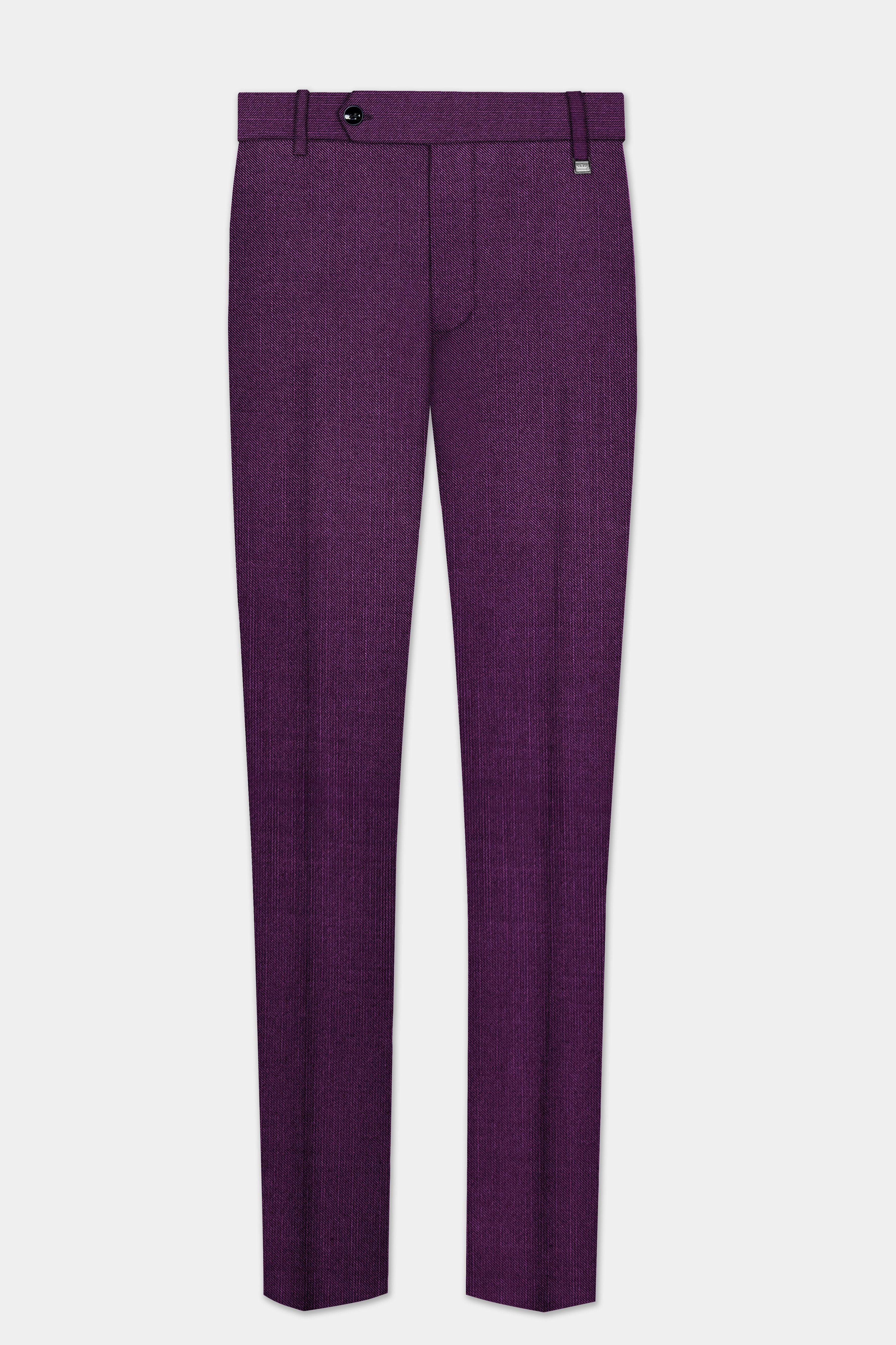 Orchid-Grape Purple Solid Wool Rich Slight Stretch Waistband Pant