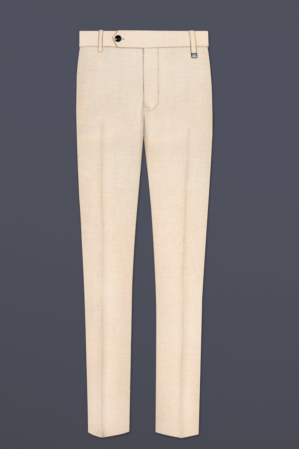 Biscotti-Parchment Cream Solid Wool Rich Slight Stretch Waistband Pant