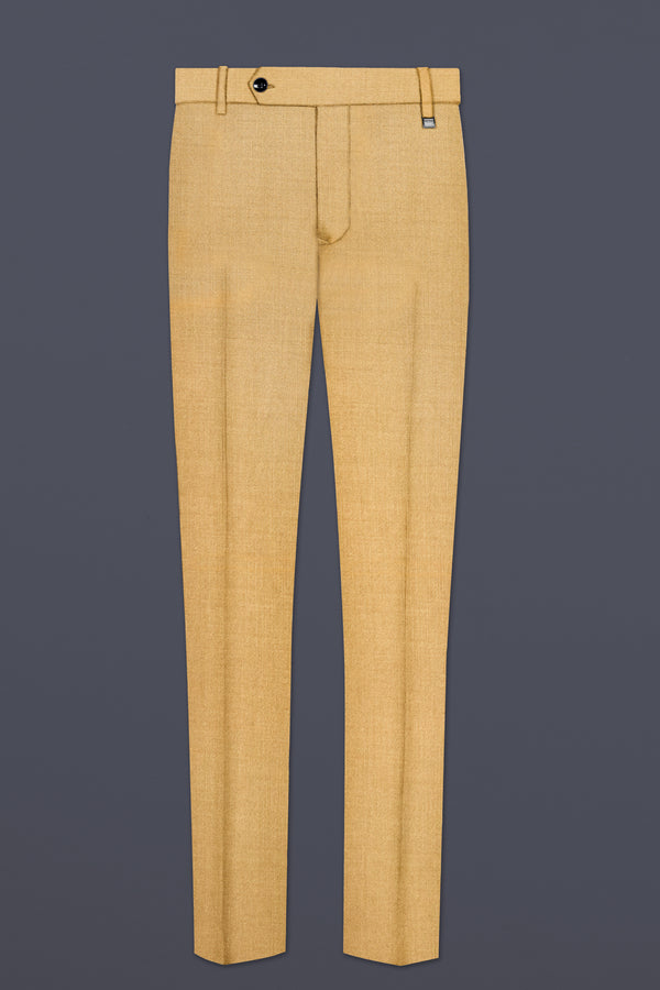 Marula-Desert Yellow Solid Wool Rich Slight Stretch Waistband Pant